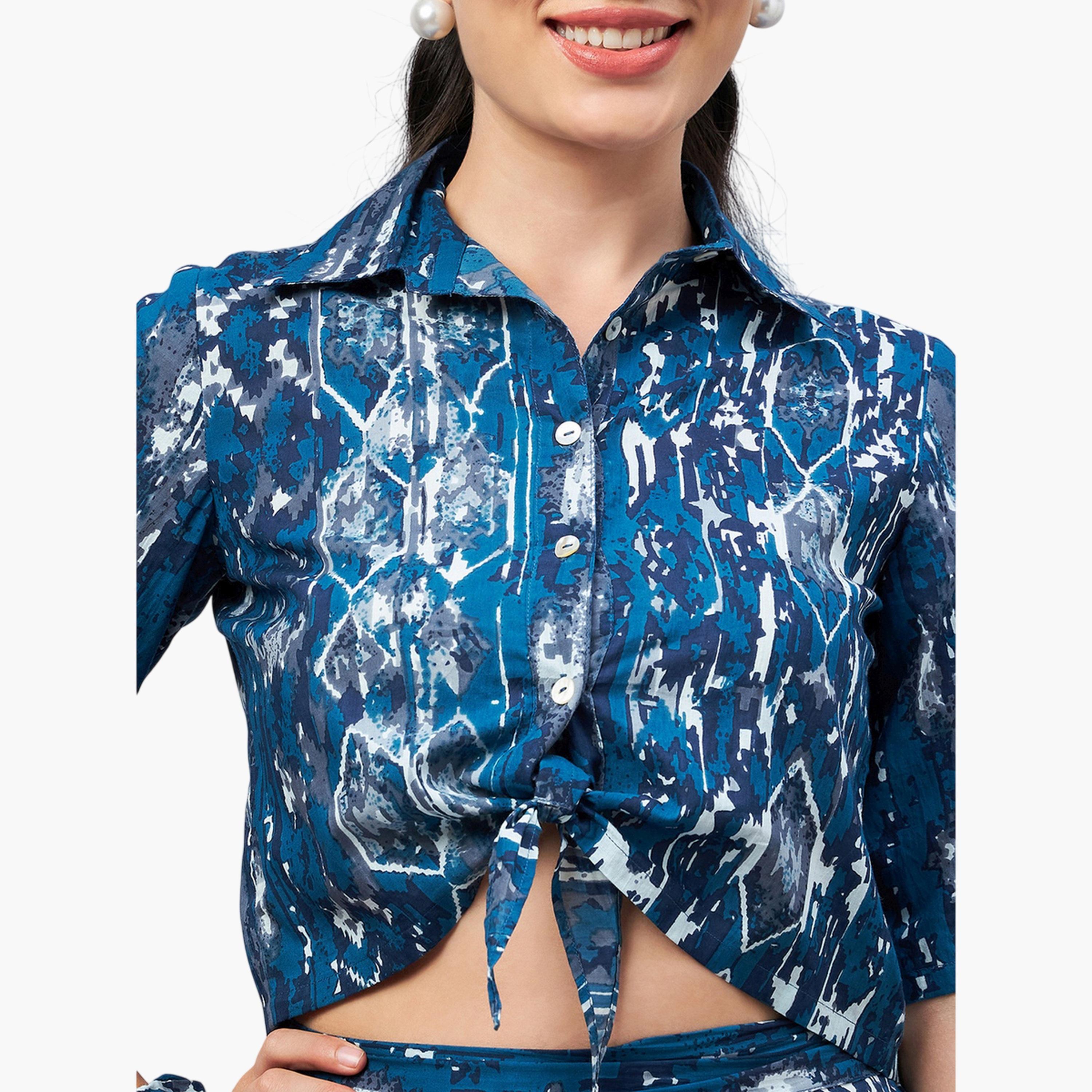 طقم منسق من بنطال واسع وبلوزة قصيرة مع ربطة سكرانشي-women-clothing-coordsets-image-6