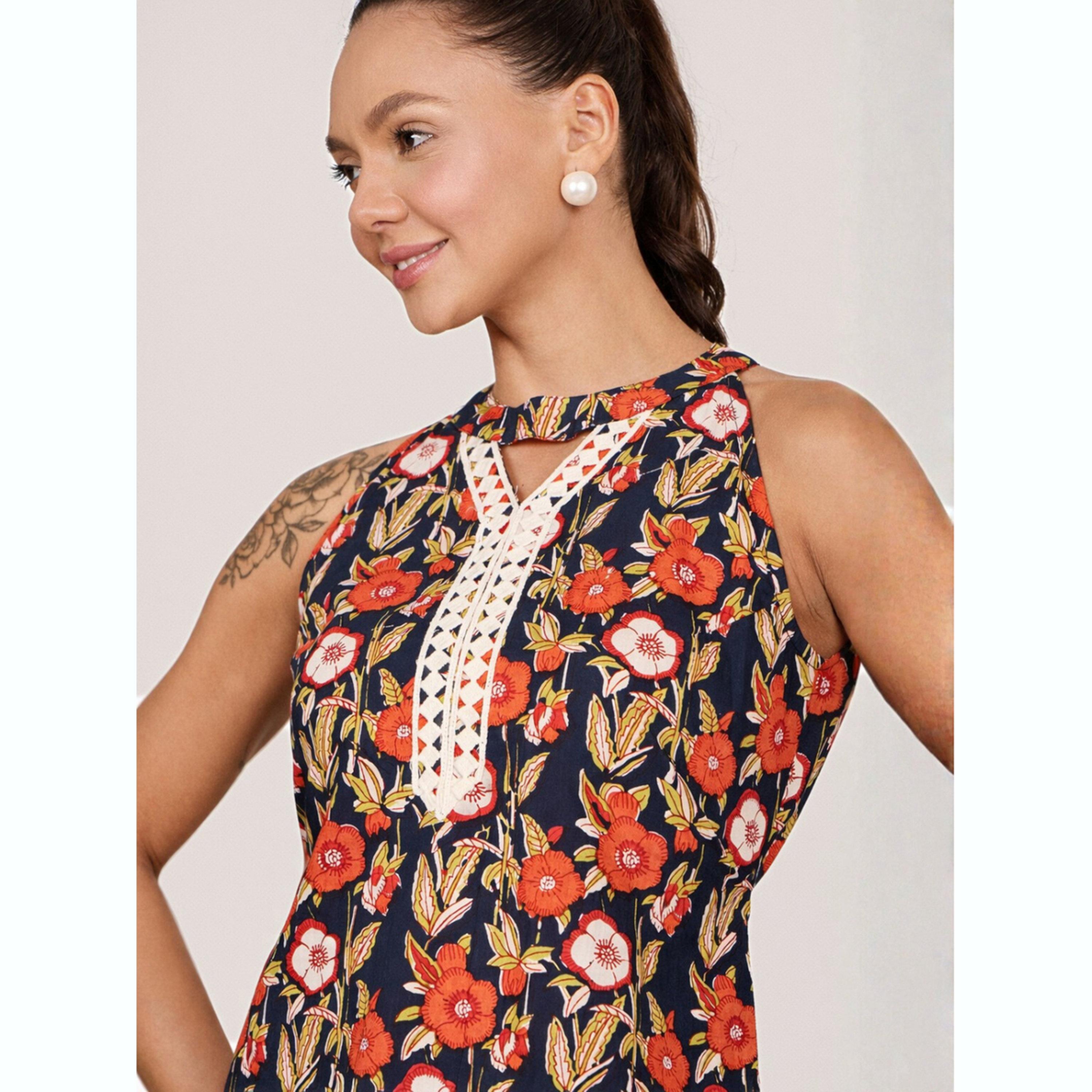 طقم منسق بلوزة بياقة هولتر وبنطال بطبعة أزهار-women-clothing-coordsets-image-6