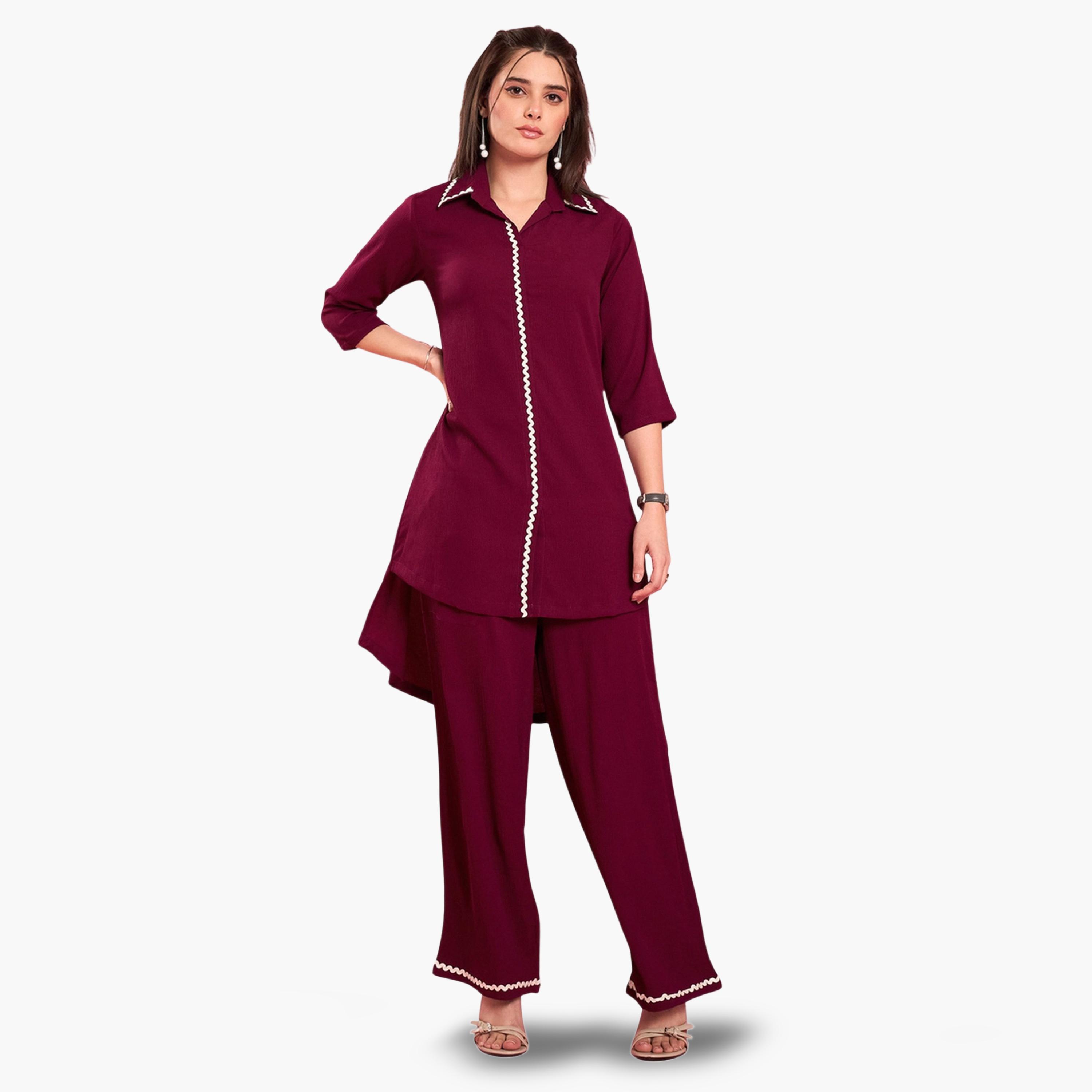 طقم تونيك بتفاصيل دانتيل مع بنطال-women-clothing-coordsets-image-1
