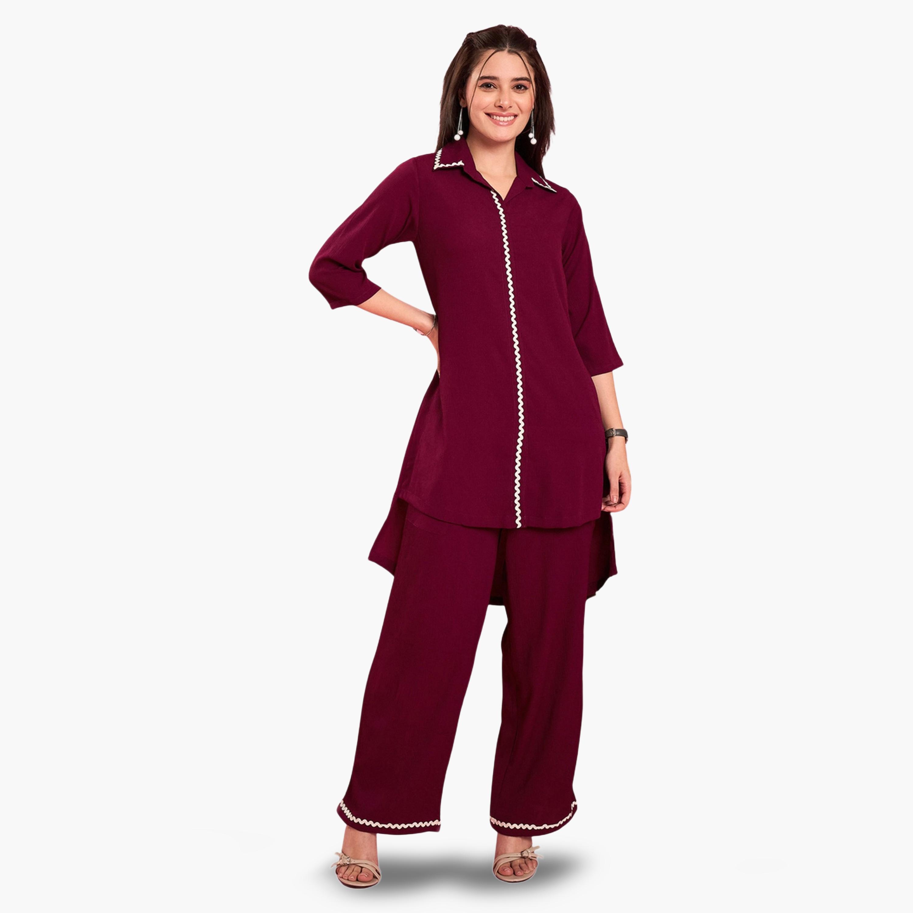 طقم تونيك بتفاصيل دانتيل مع بنطال-women-clothing-coordsets-image-2