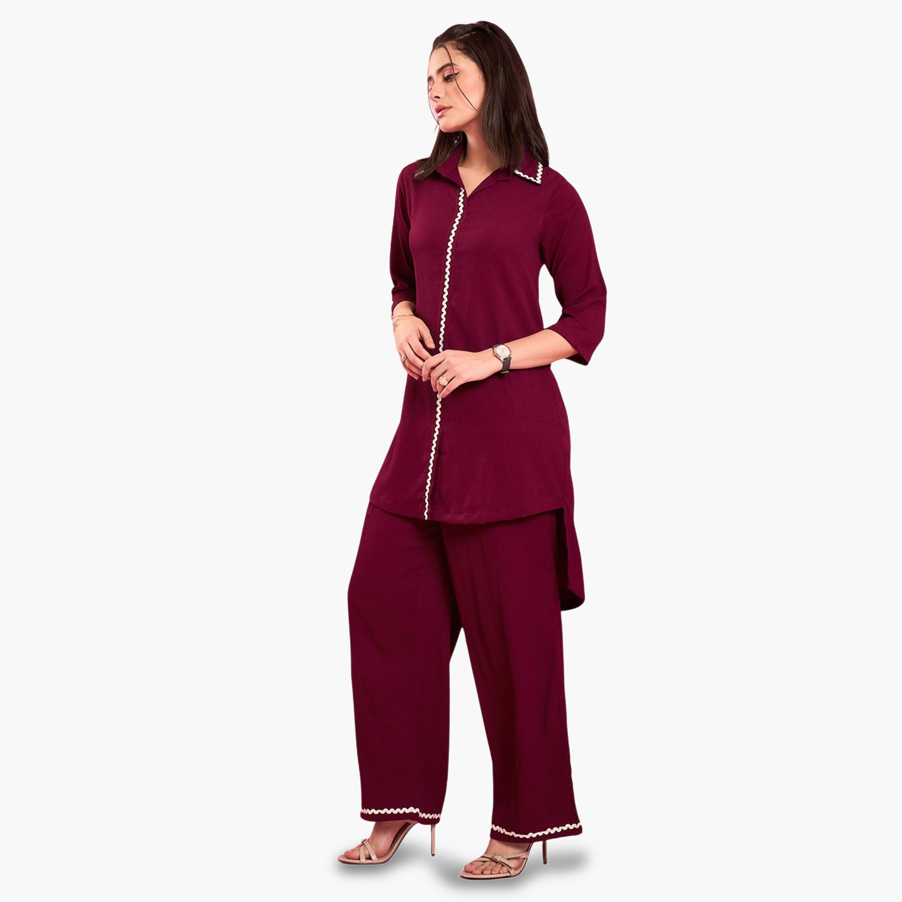 طقم تونيك بتفاصيل دانتيل مع بنطال-women-clothing-coordsets-image-3