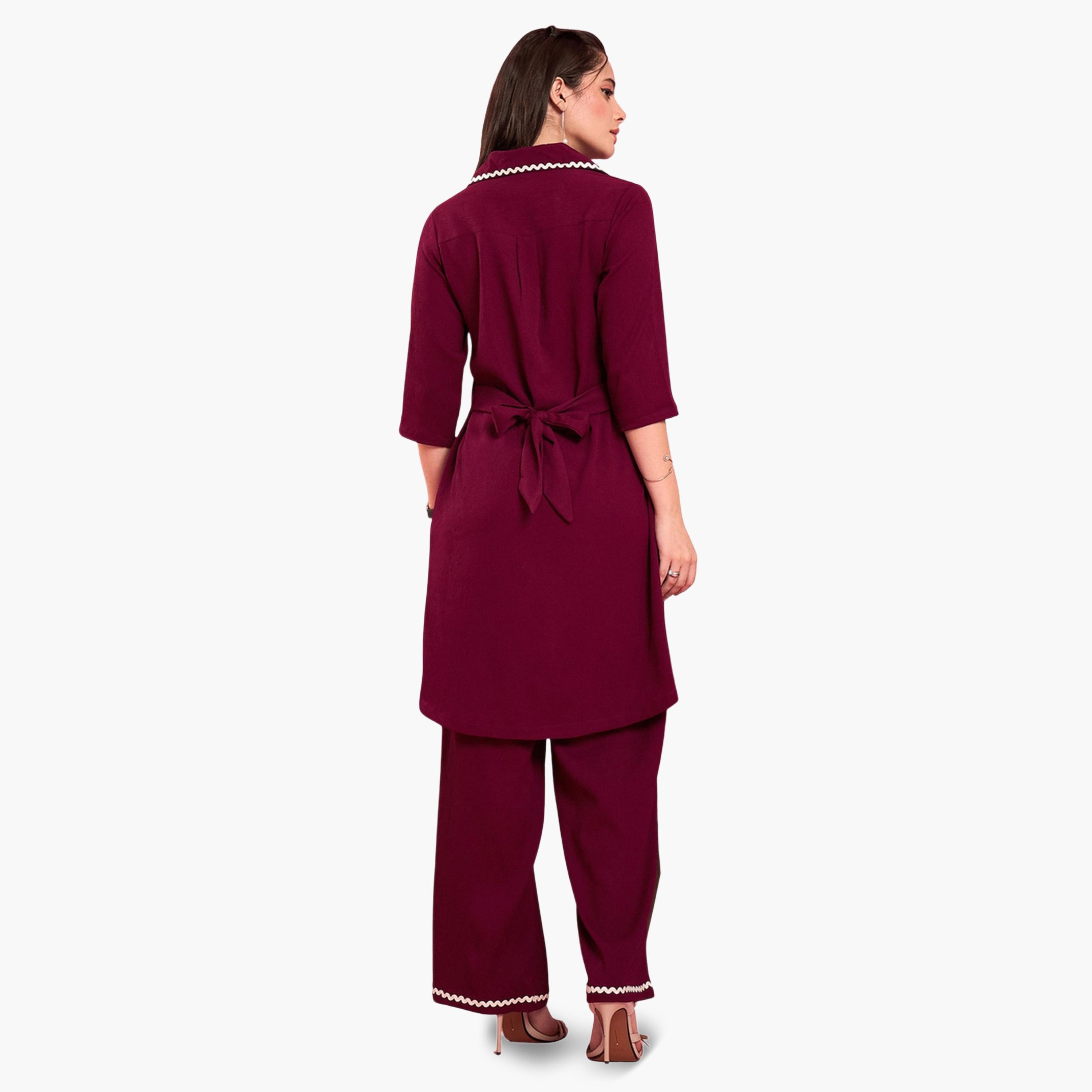 طقم تونيك بتفاصيل دانتيل مع بنطال-women-clothing-coordsets-image-4