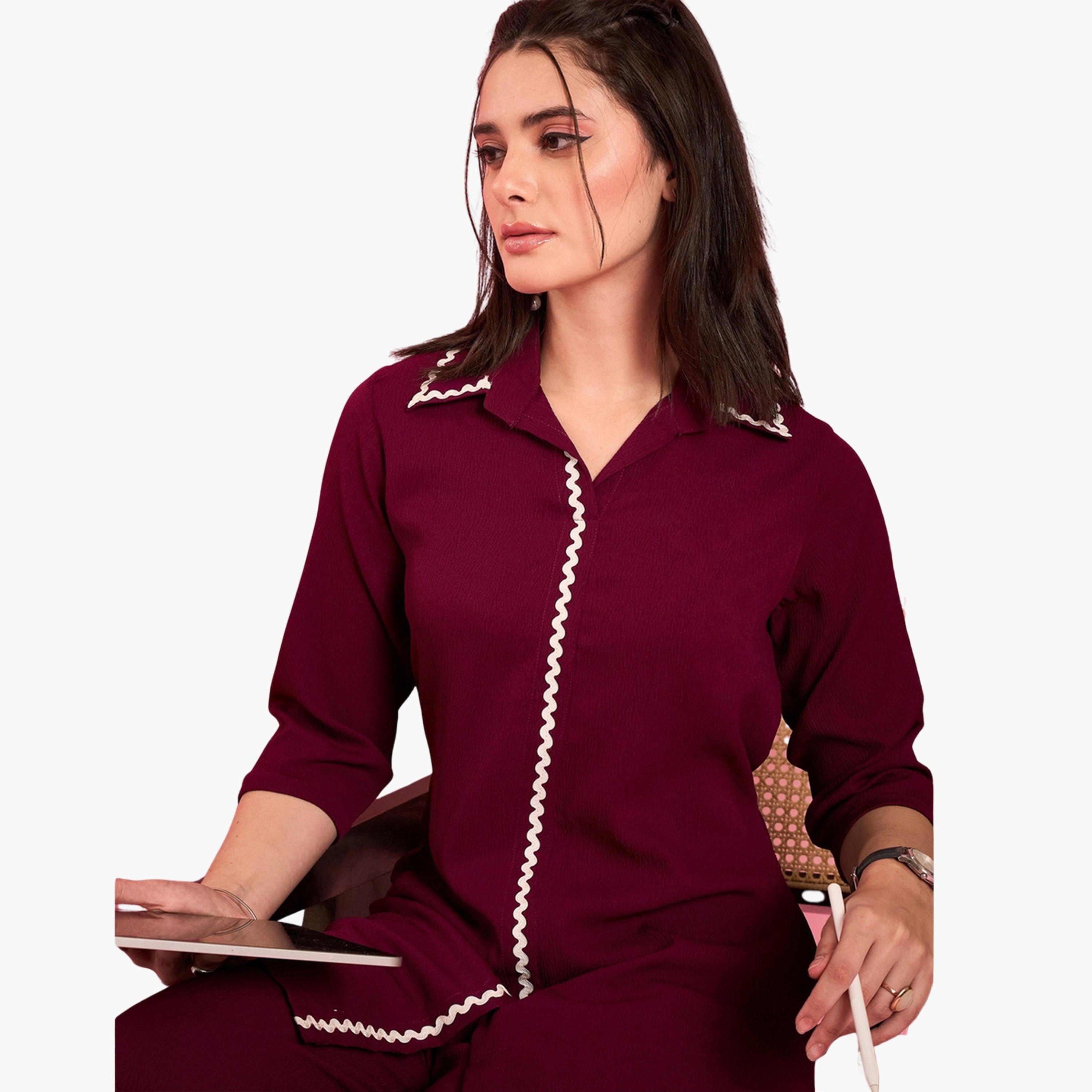 طقم تونيك بتفاصيل دانتيل مع بنطال-women-clothing-coordsets-image-5