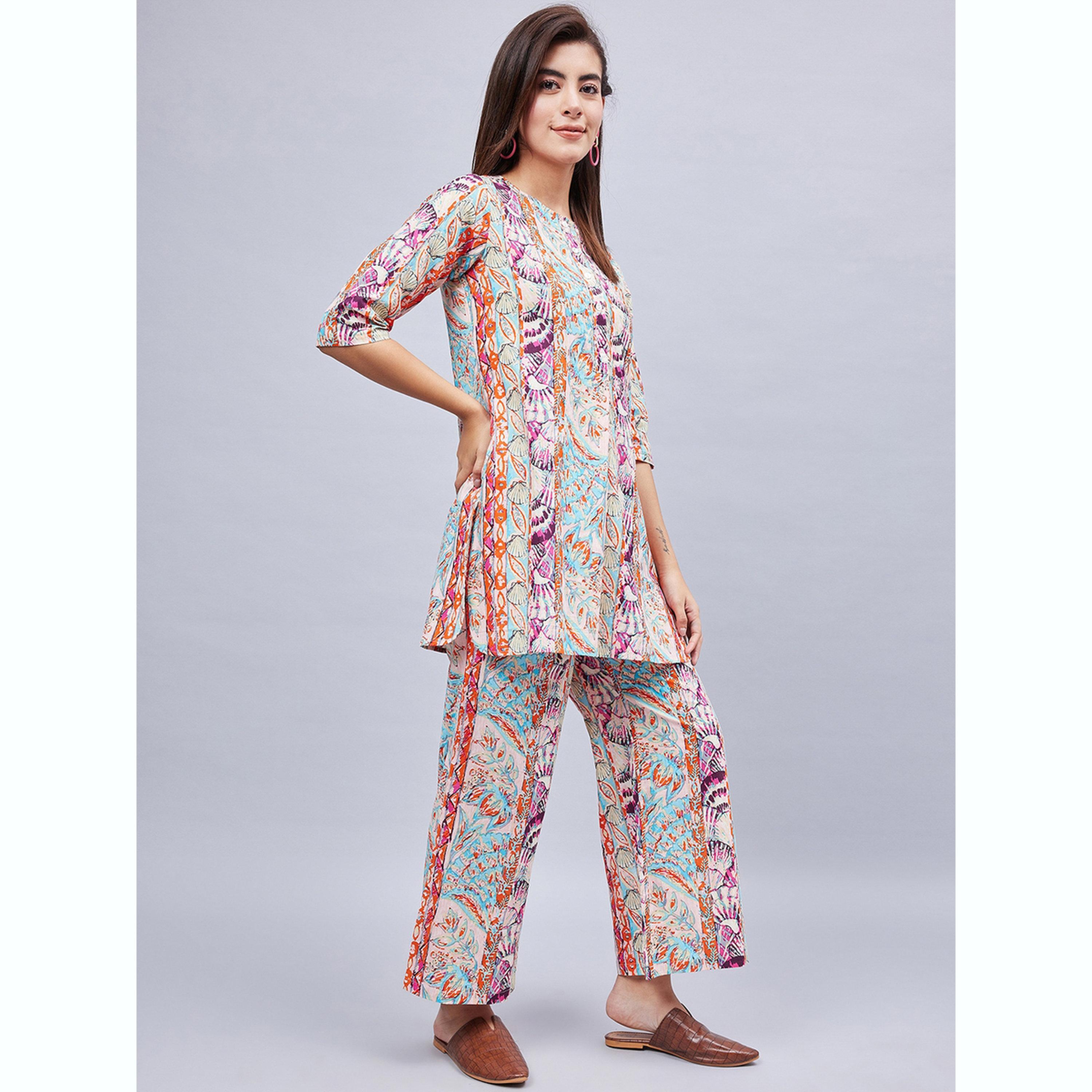 طقم تونيك مطبوع مع بنطال-women-clothing-coordsets-image-4