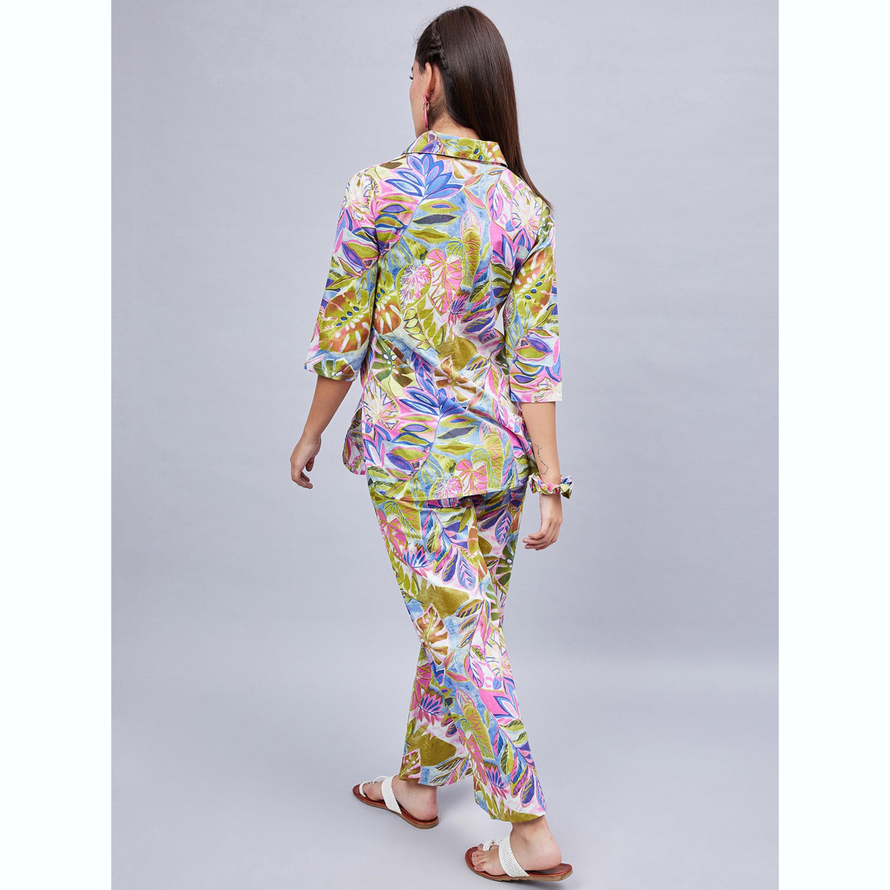 طقم تونيك بياقة مطبوعة مع بنطال-women-clothing-coordsets-image-4