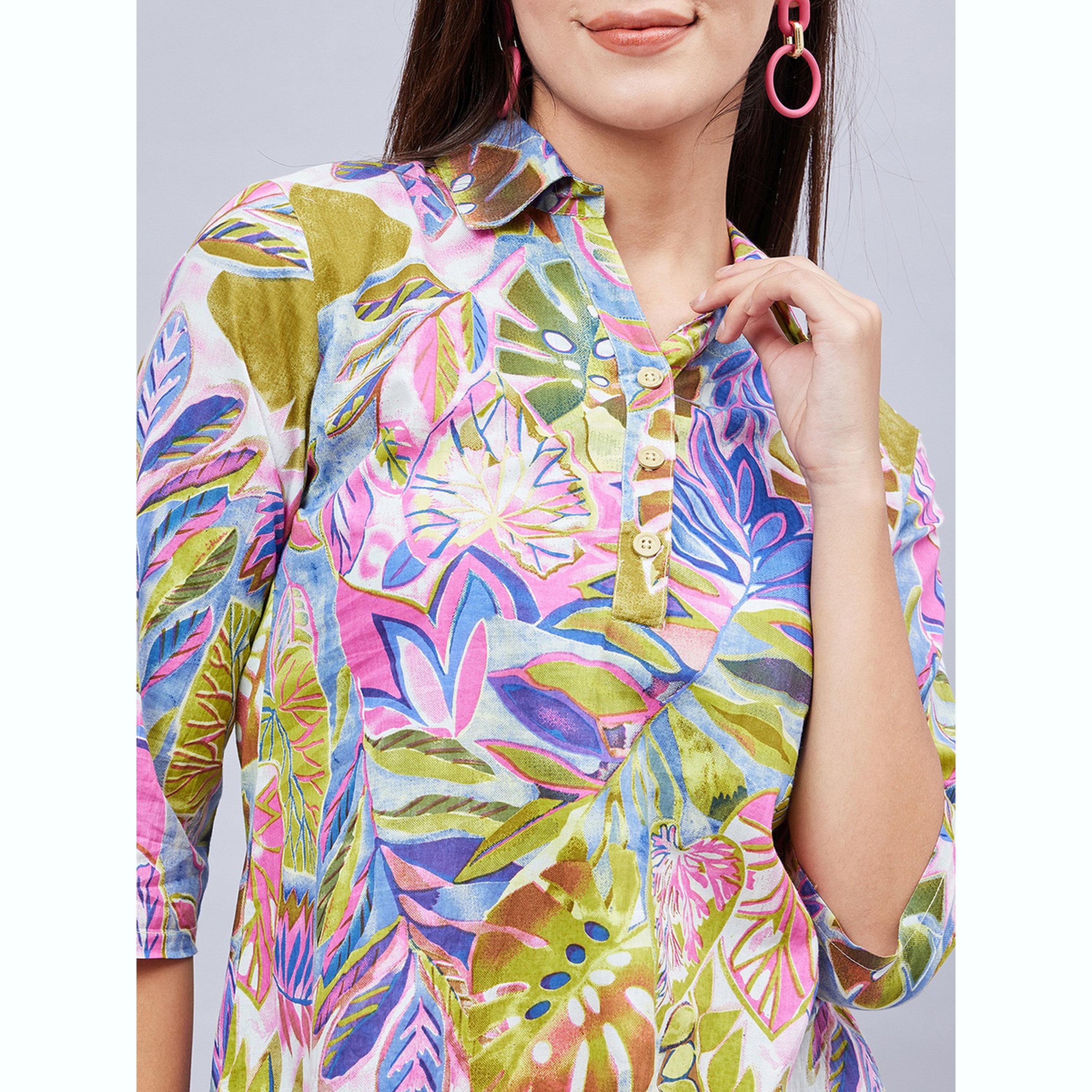 طقم تونيك بياقة مطبوعة مع بنطال-women-clothing-coordsets-image-6