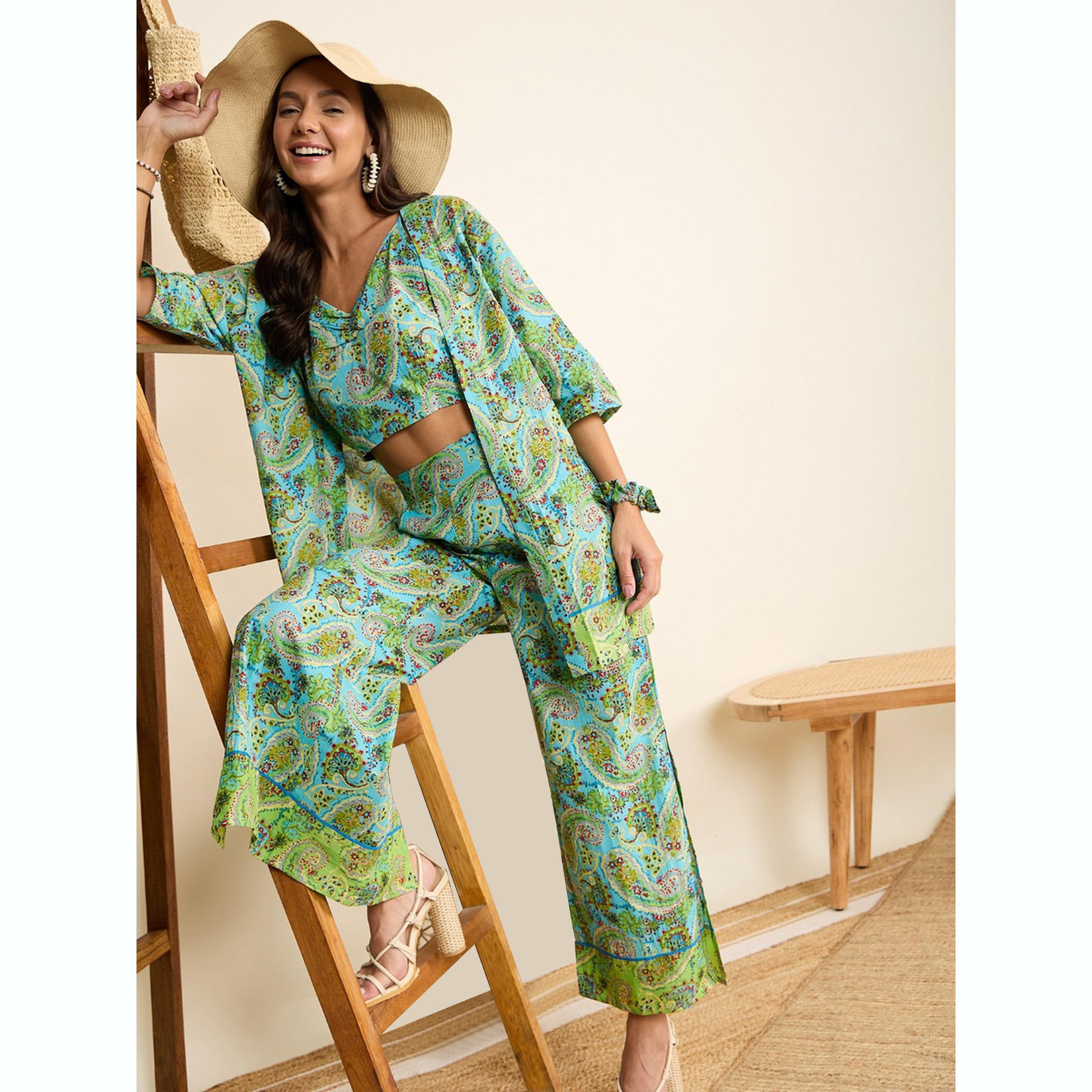 طقم كيمونو مطبوع بنقشة بيزلي مع بلوزة وبنطال-women-clothing-coordsets-image-2