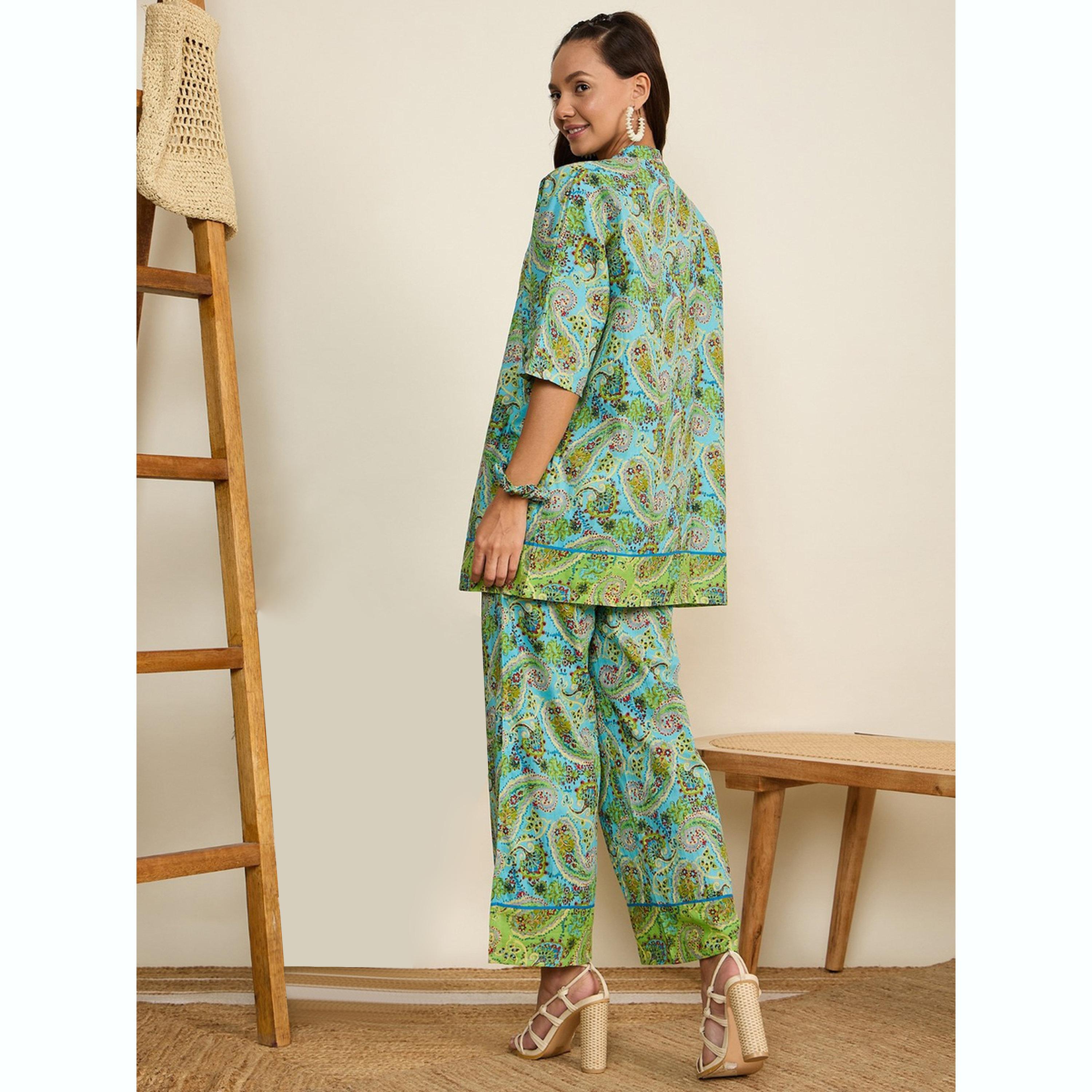 طقم كيمونو مطبوع بنقشة بيزلي مع بلوزة وبنطال-women-clothing-coordsets-image-3