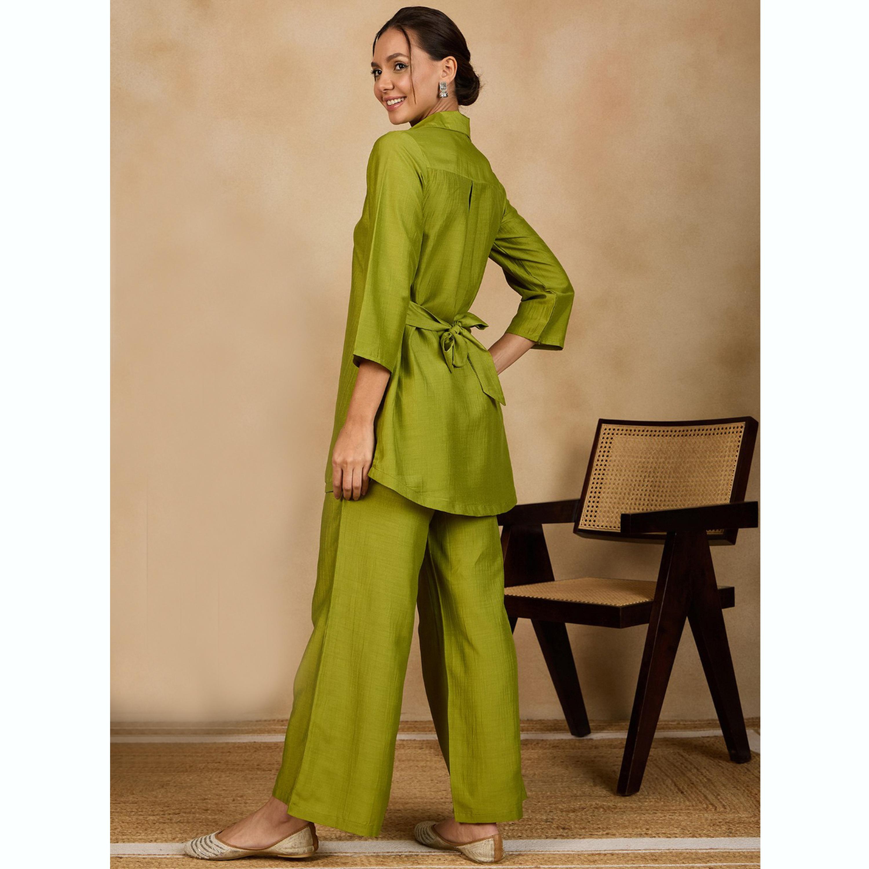 طقم قميص وبنطال بتطريز أوراق الشجر-women-clothing-coordsets-image-4
