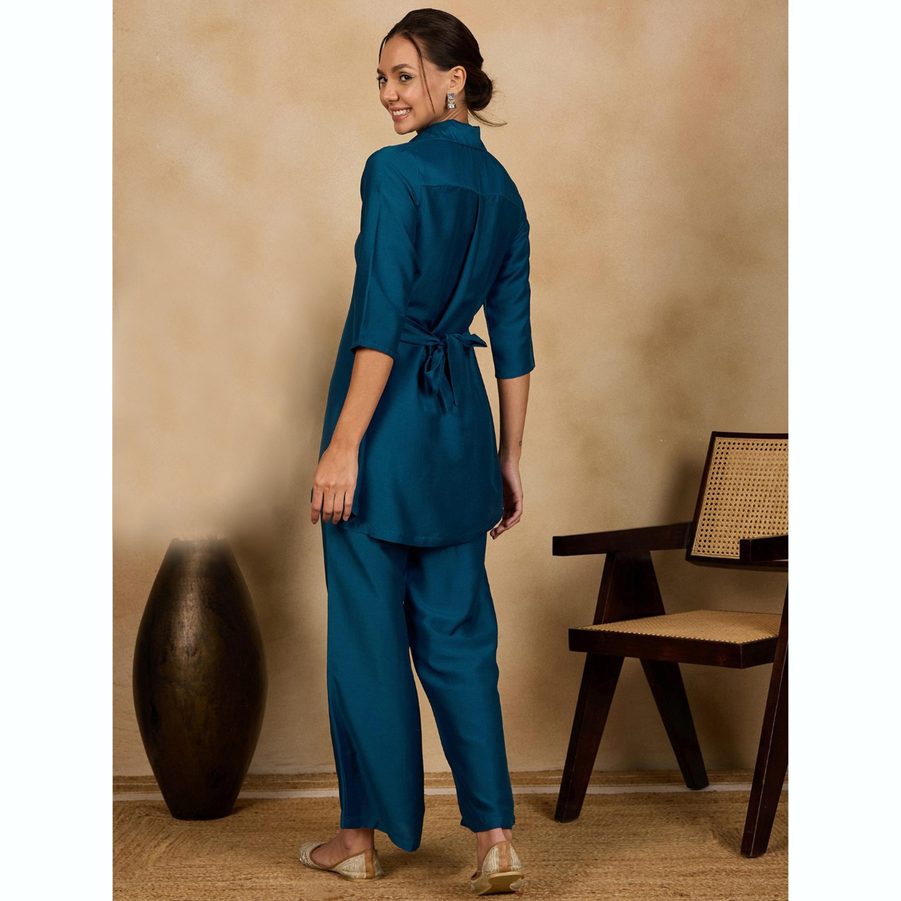 طقم قميص وبنطال بتطريز أوراق الشجر-women-clothing-coordsets-image-4