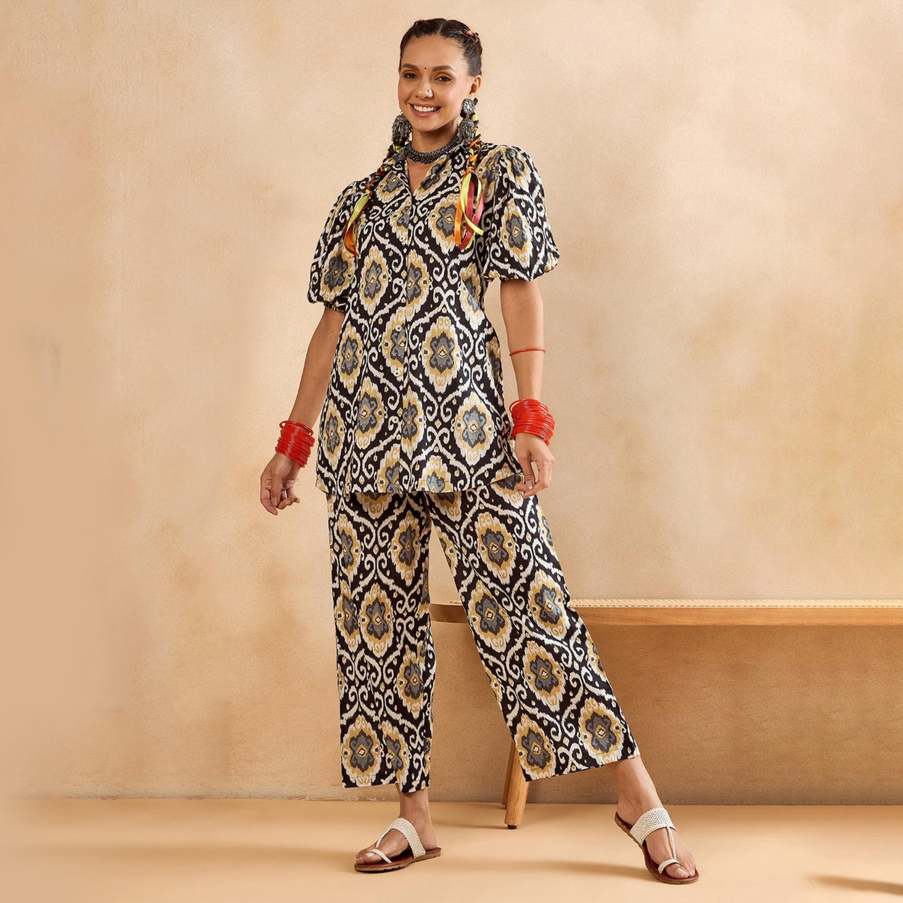 طقم تونيك مطبوع بنمط هندسي مع بنطال-women-clothing-coordsets-image-1