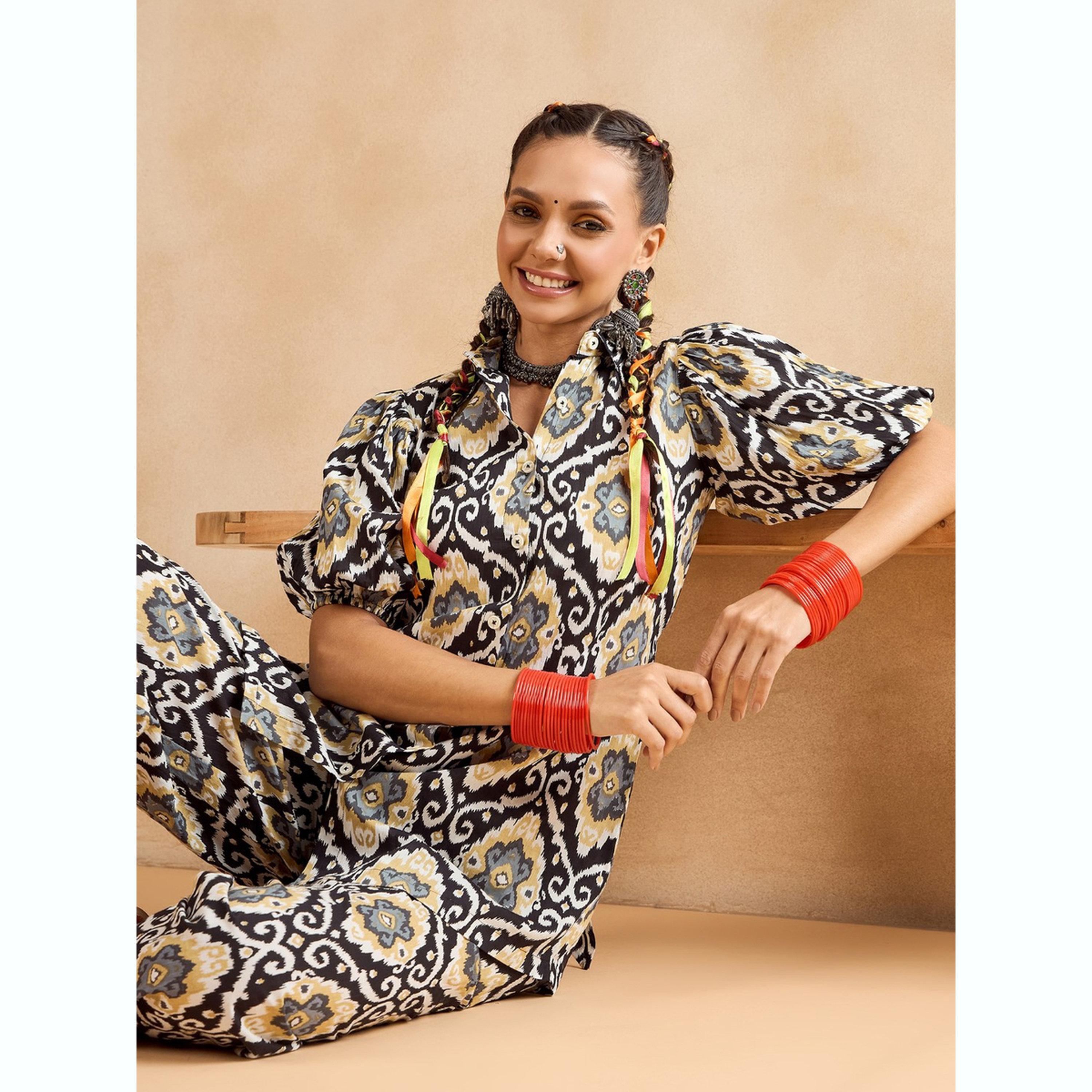 طقم تونيك مطبوع بنمط هندسي مع بنطال-women-clothing-coordsets-image-2