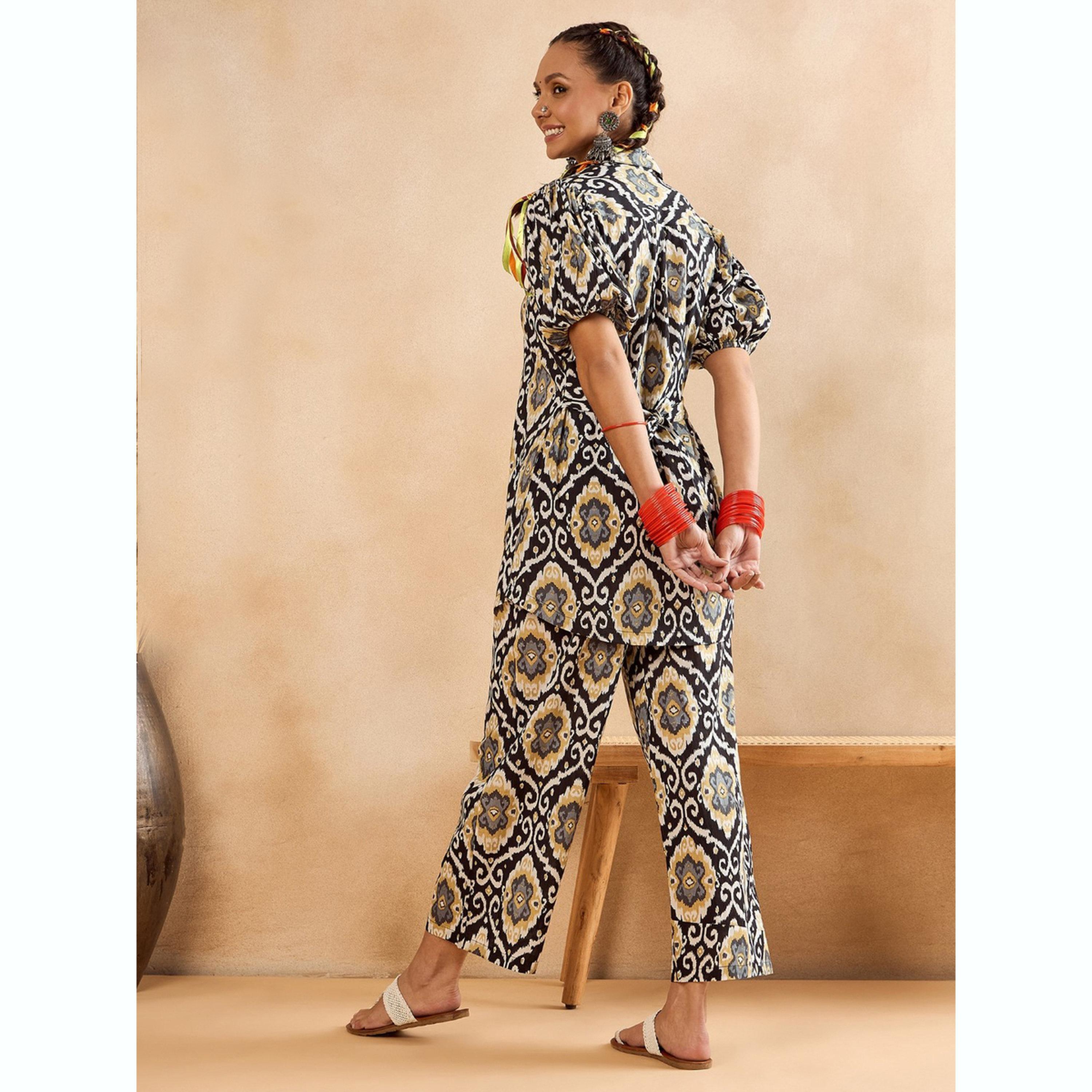 طقم تونيك مطبوع بنمط هندسي مع بنطال-women-clothing-coordsets-image-3