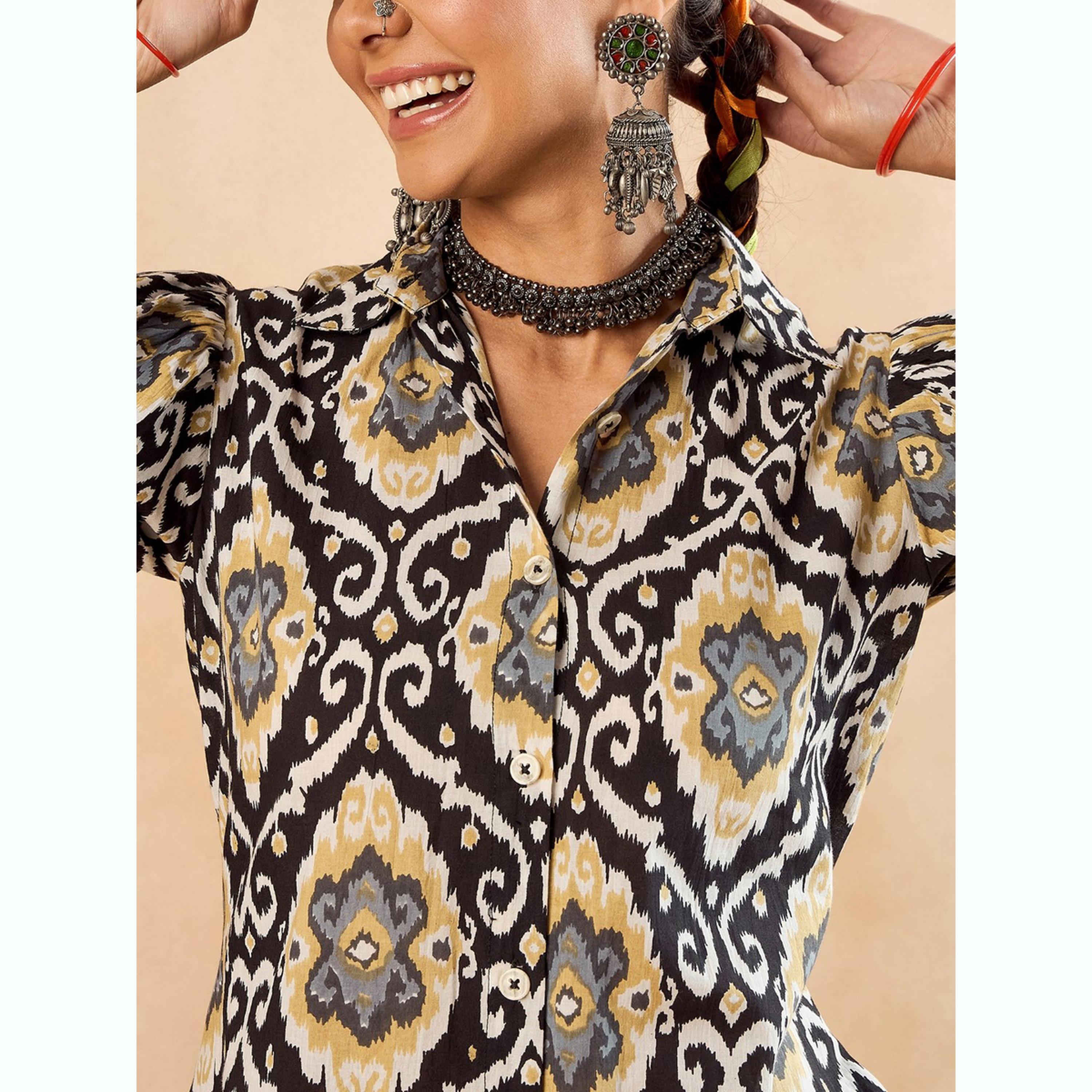 طقم تونيك مطبوع بنمط هندسي مع بنطال-women-clothing-coordsets-image-6