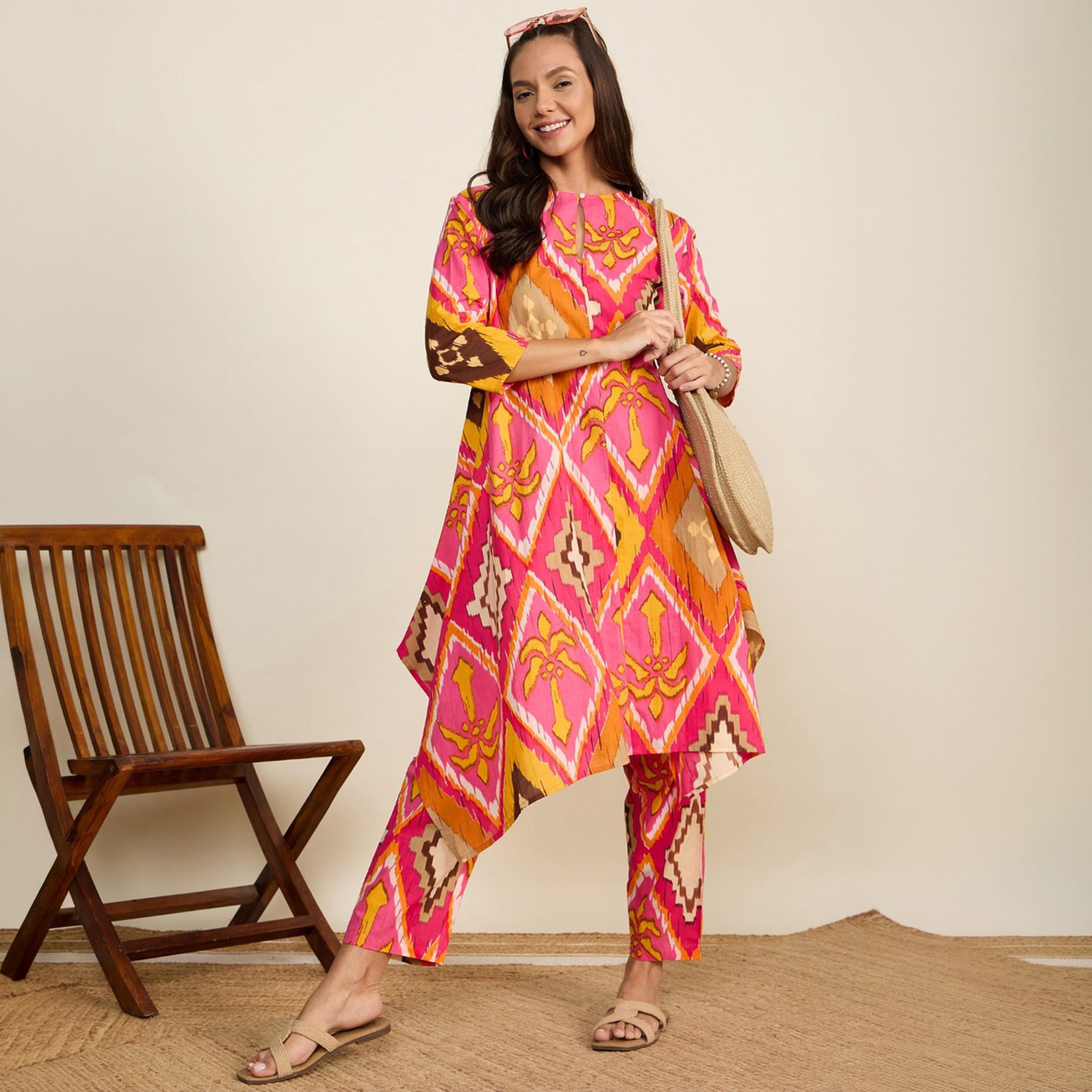 طقم تونيك مطبوع بنمط هندسي مع بنطال-women-clothing-coordsets-image-1
