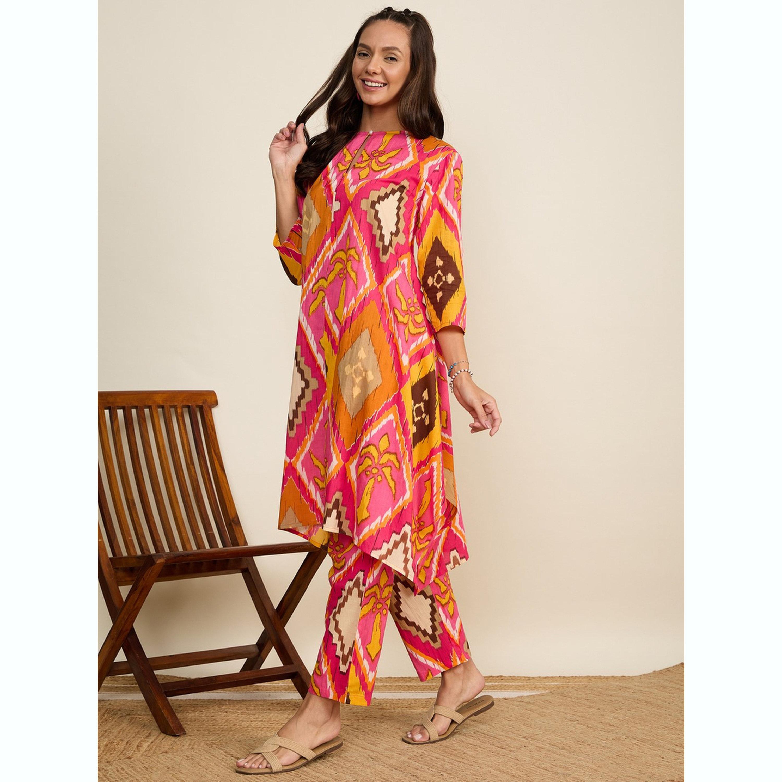 طقم تونيك مطبوع بنمط هندسي مع بنطال-women-clothing-coordsets-image-2