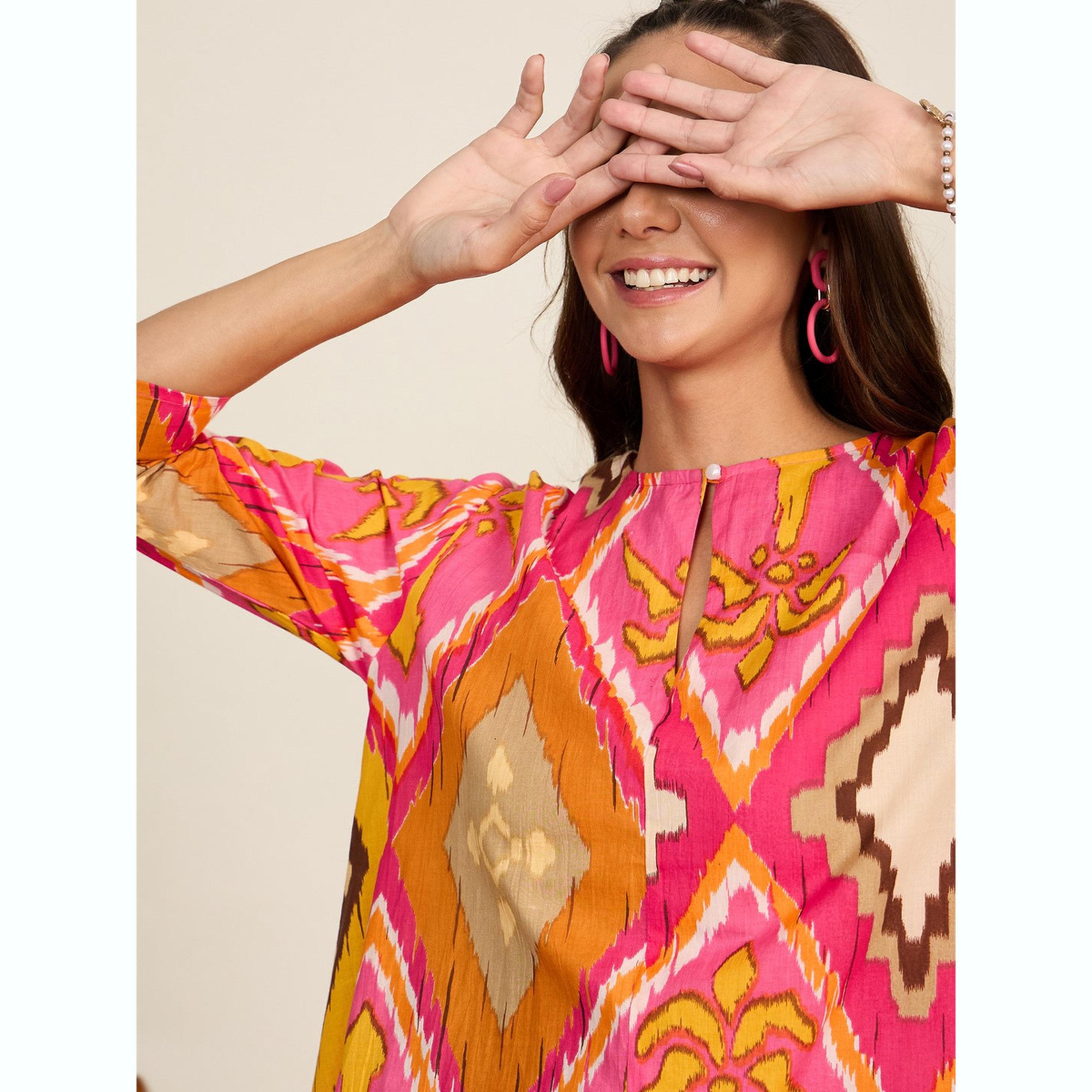 طقم تونيك مطبوع بنمط هندسي مع بنطال-women-clothing-coordsets-image-6