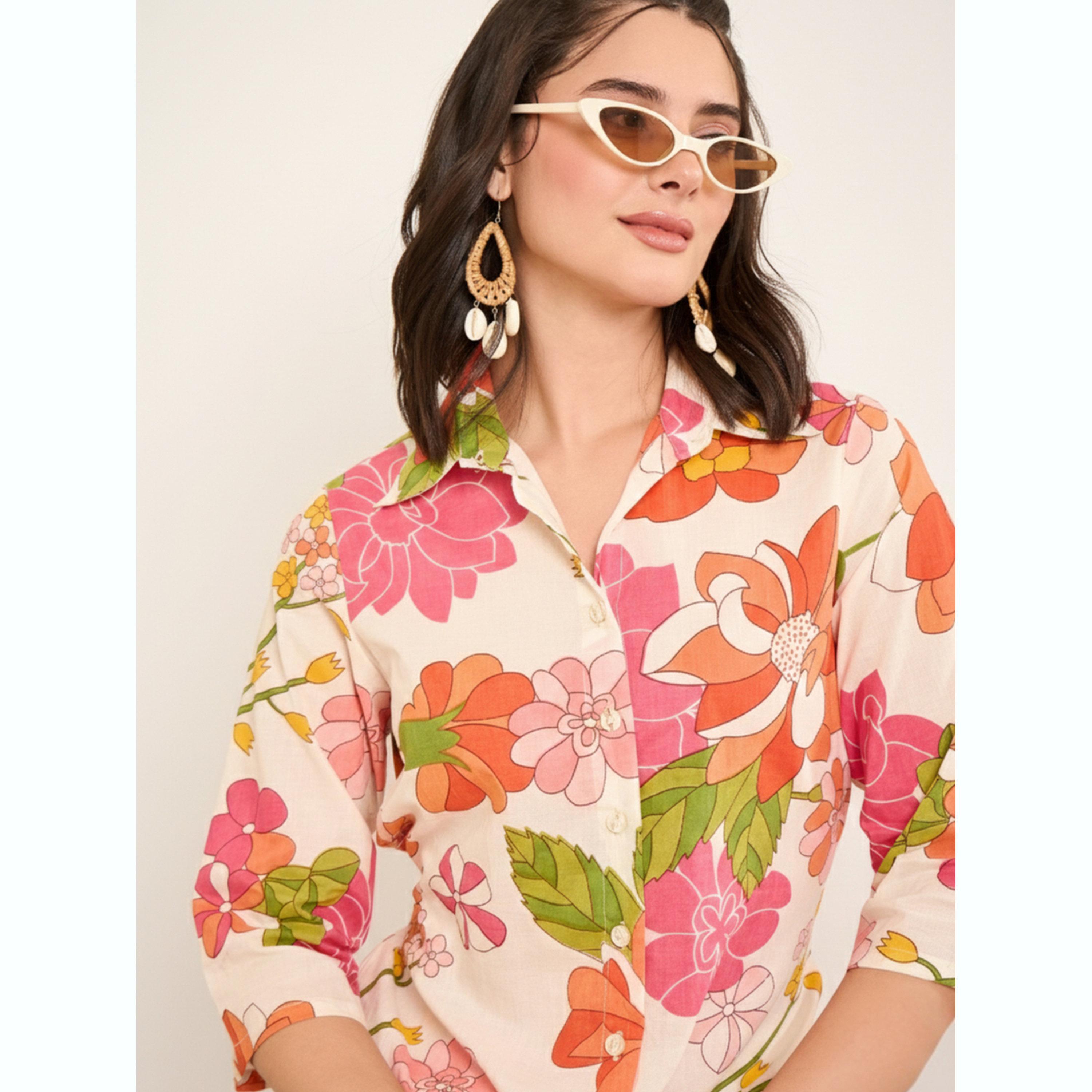 طقم قميص بحواف متباينة الطول وطبعة زهور مع بنطال-women-clothing-coordsets-image-6