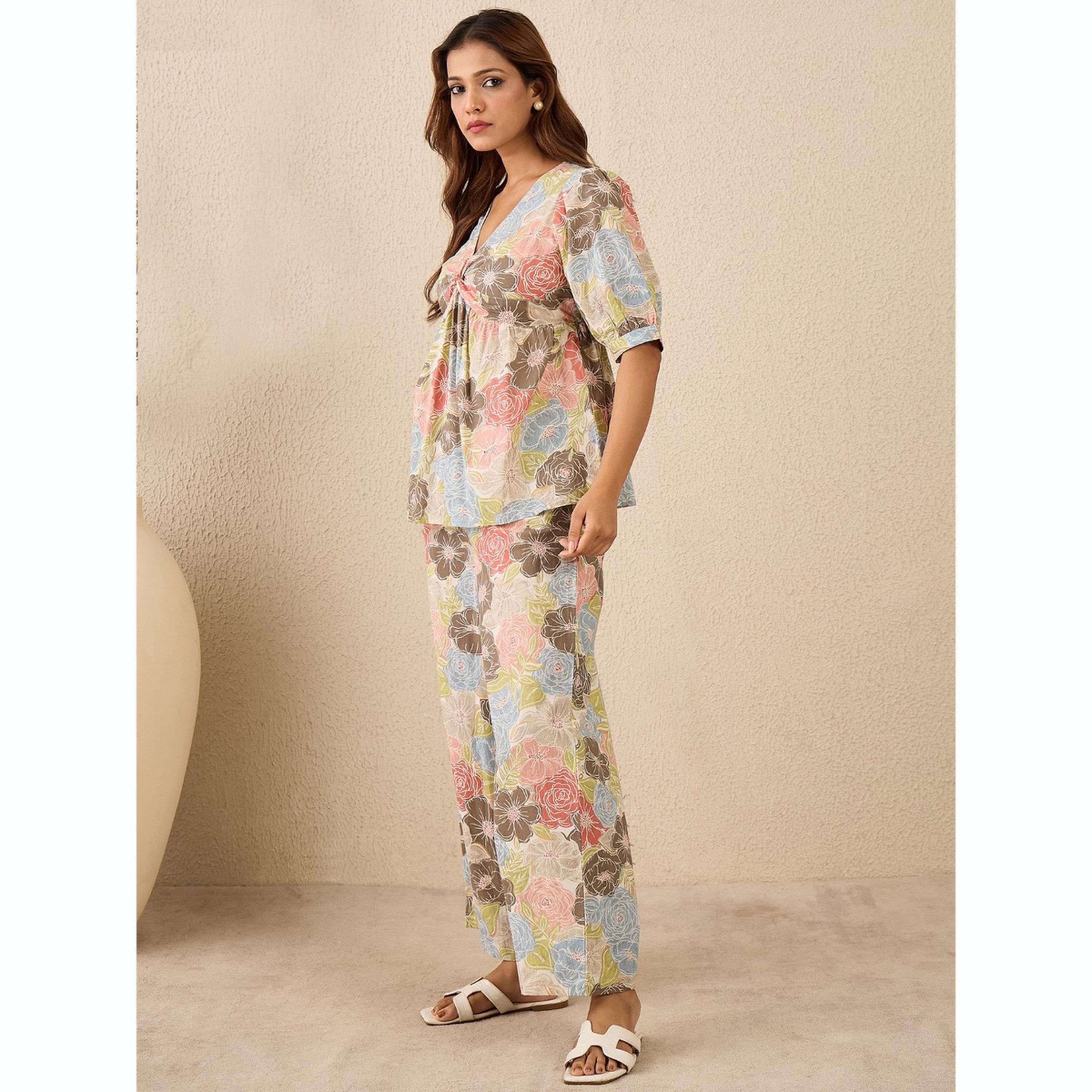 طقم بلوزة ملتفة مطبوعة وبنطال-women-clothing-coordsets-image-2