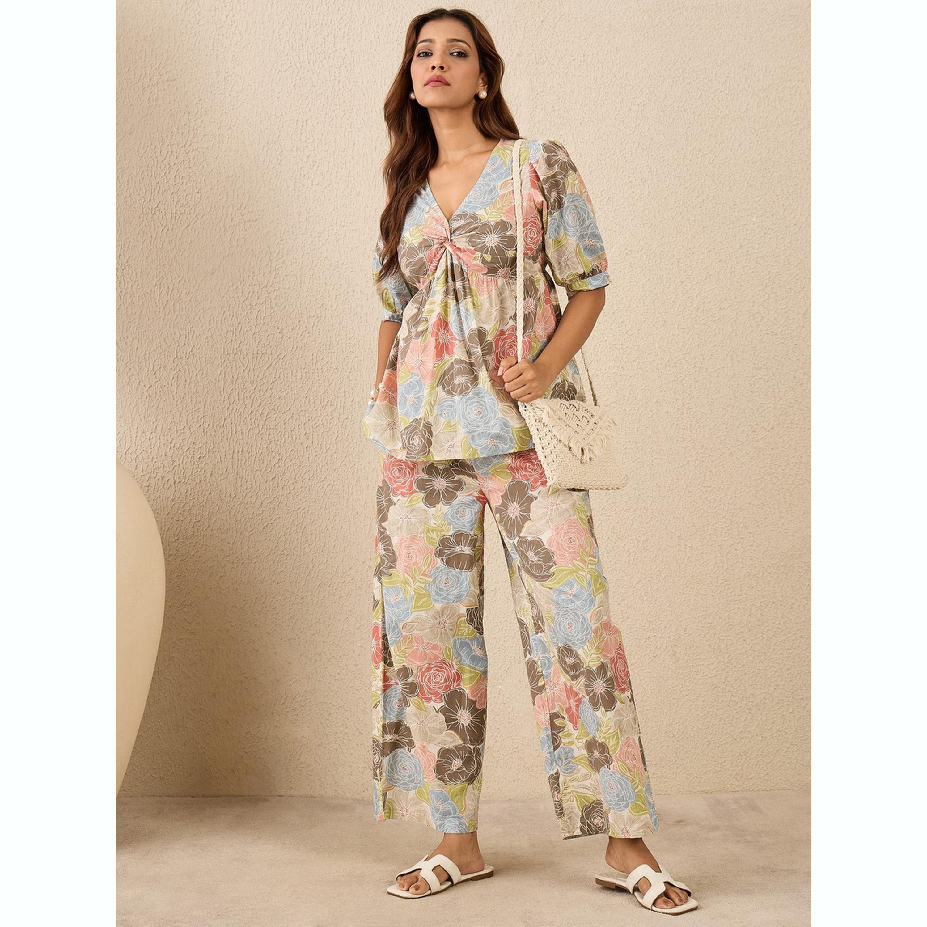 طقم بلوزة ملتفة مطبوعة وبنطال-women-clothing-coordsets-image-4