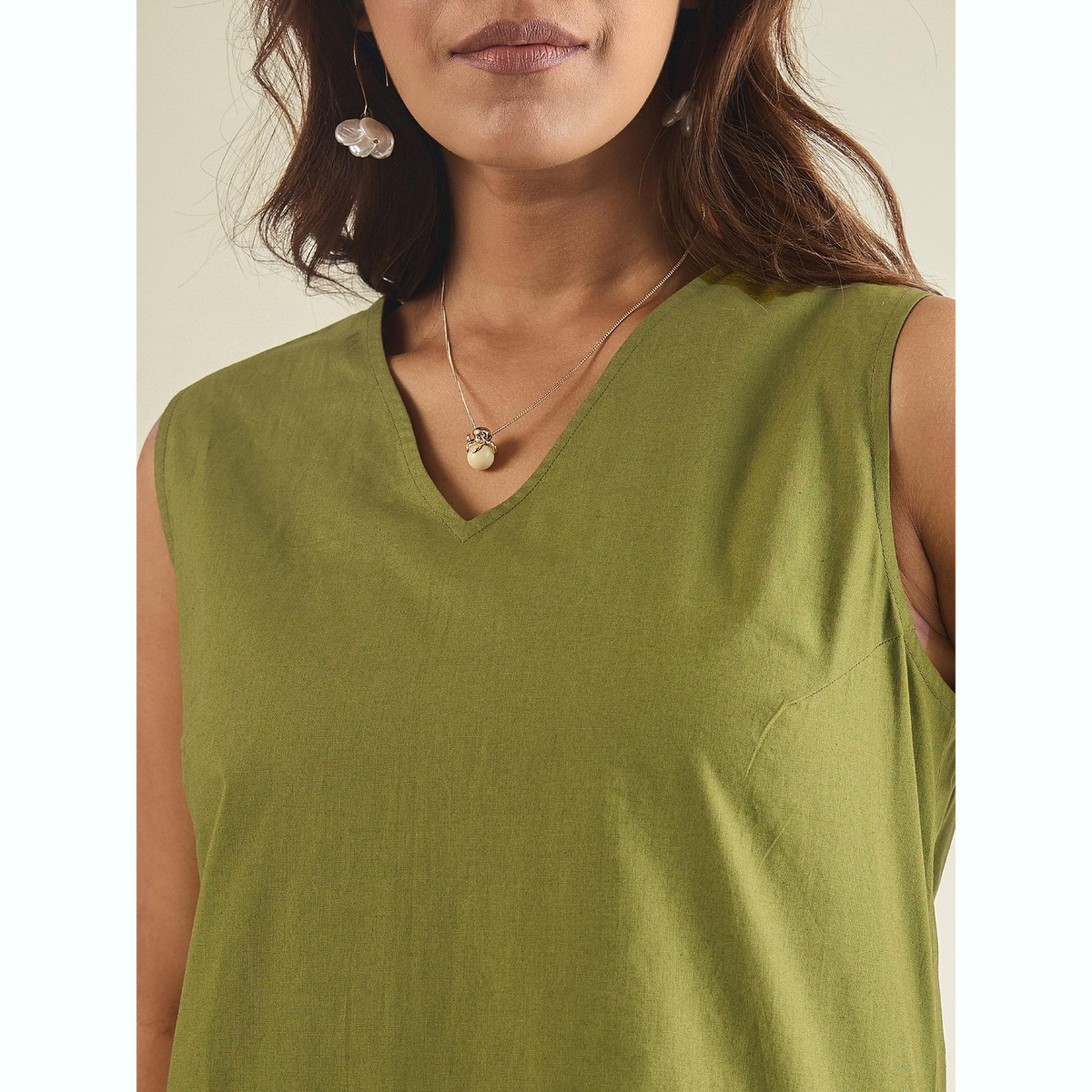 طقم تونيك قطن بوبلين بتفاصيل دانتيل مع بنطال-women-clothing-coordsets-image-5