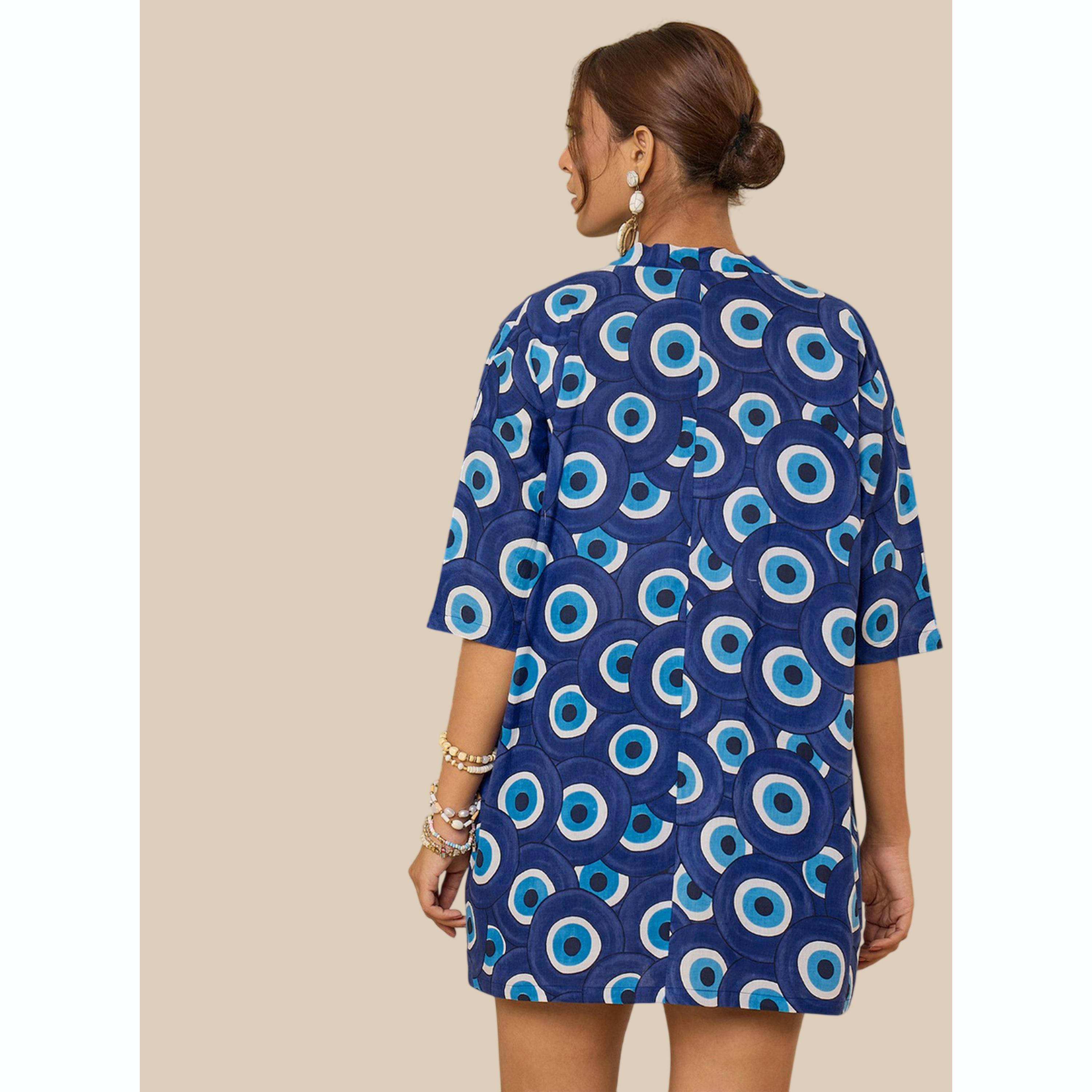 طقم كيمونو وبلوزة وشورت بطبعة عين الشر-women-clothing-coordsets-image-4