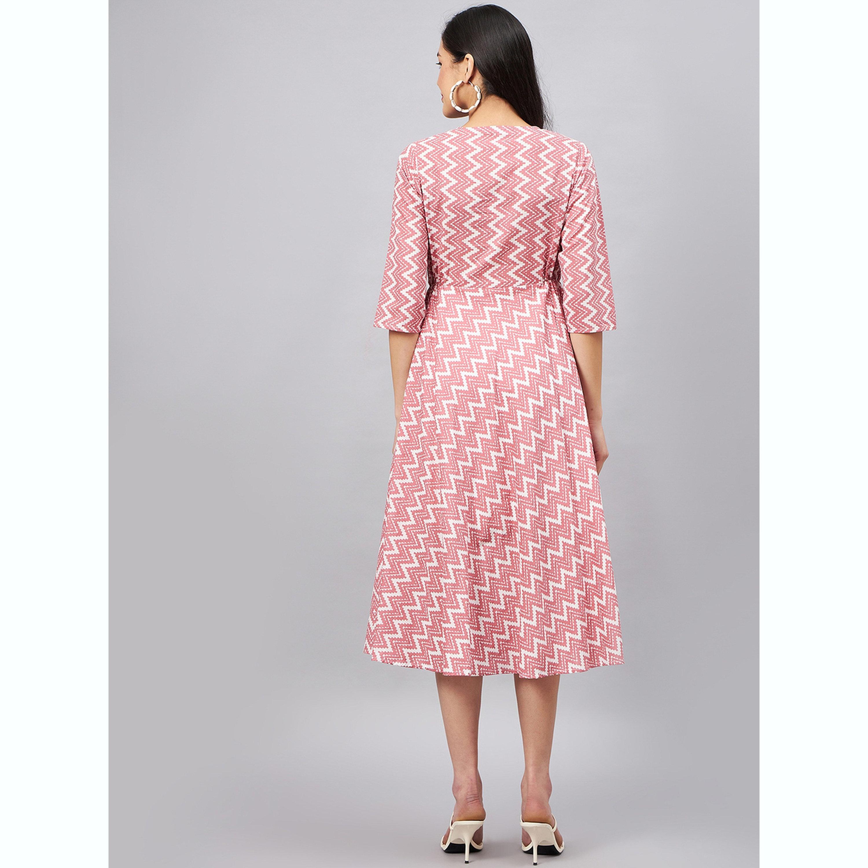 فستان ميدي بعقدة أمامية مطبوع بنمط متعرج-women-clothing-dresses-image-5