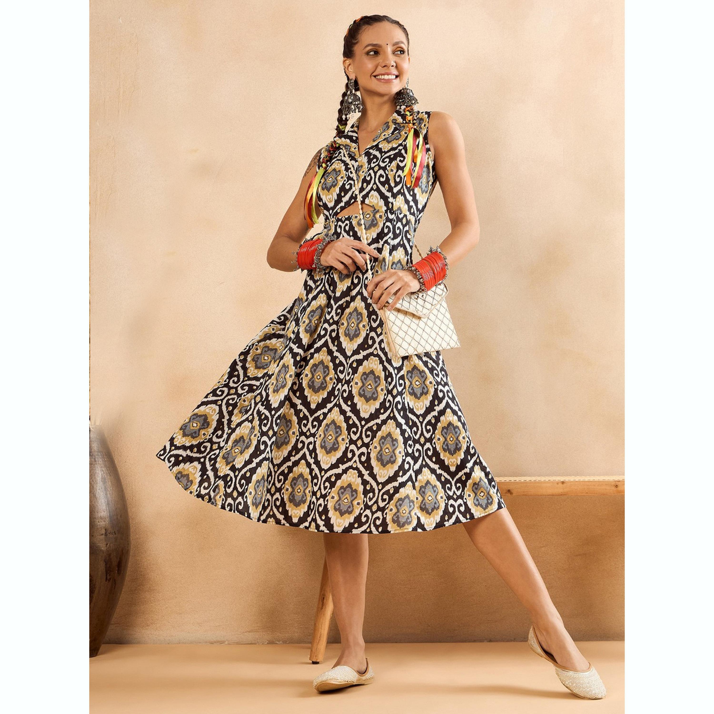 فستان بطول الركبة بلا أكمام مطبوع-women-clothing-dresses-image-1
