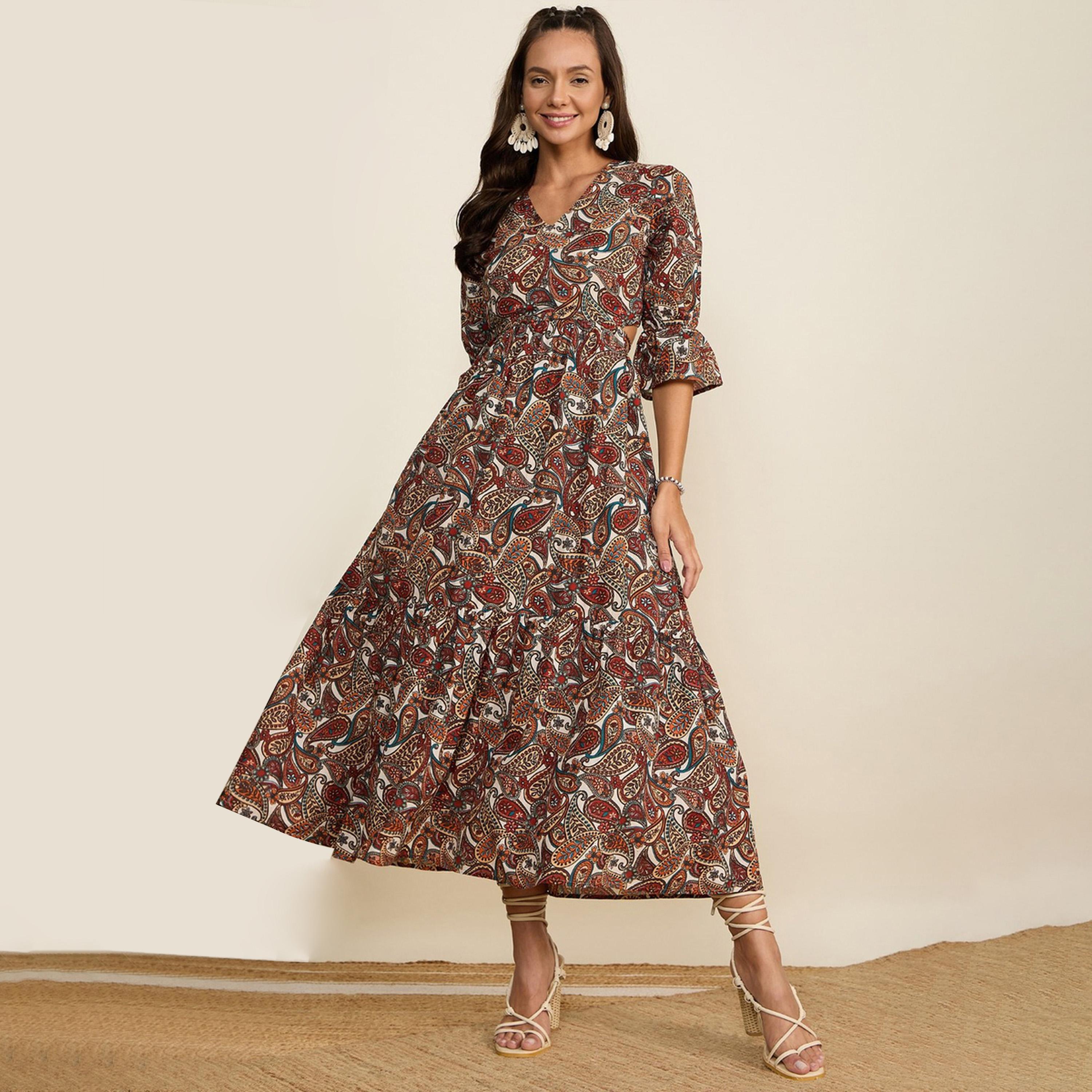 فستان ميدي مطبوع بنقشة بيزلي-women-clothing-dresses-image-1