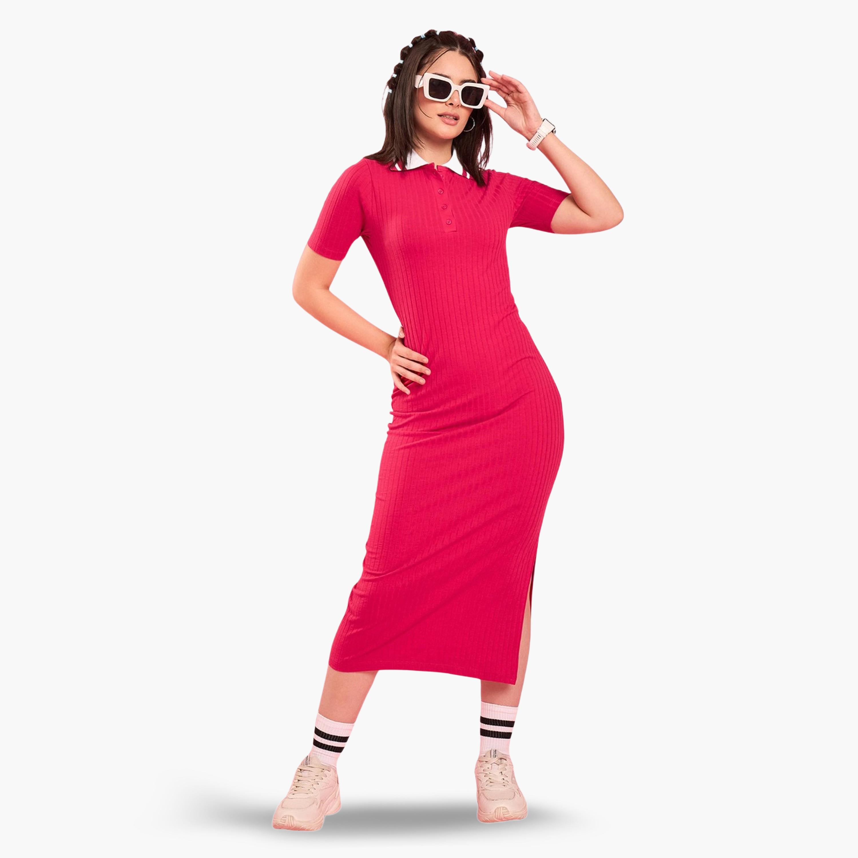 فستان ميدي ضيق بياقة-women-clothing-dresses-image-1