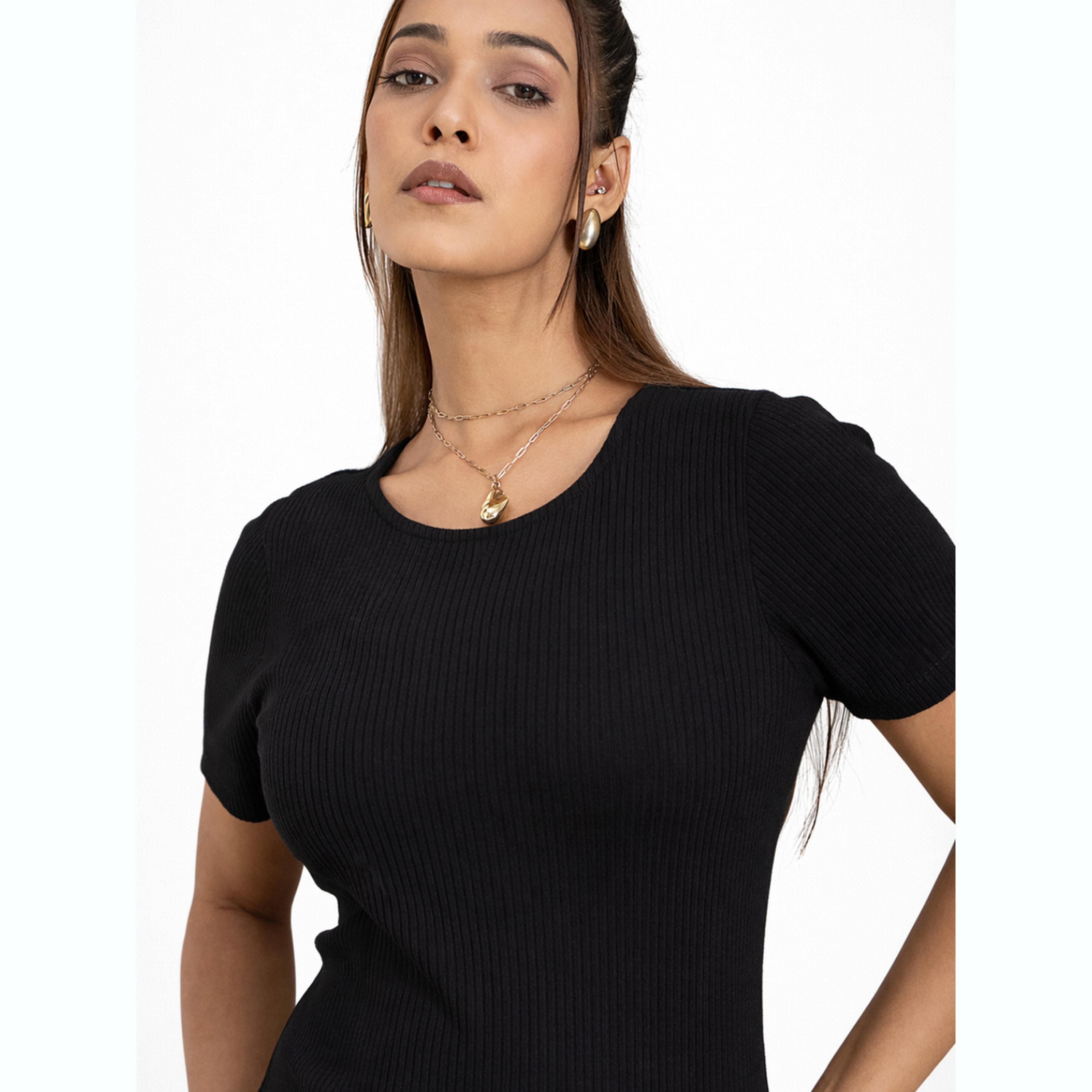 WineRed X Styli Women Black Short Sleeve Bodycon Midi Dress-women-clothing-dresses-image-5