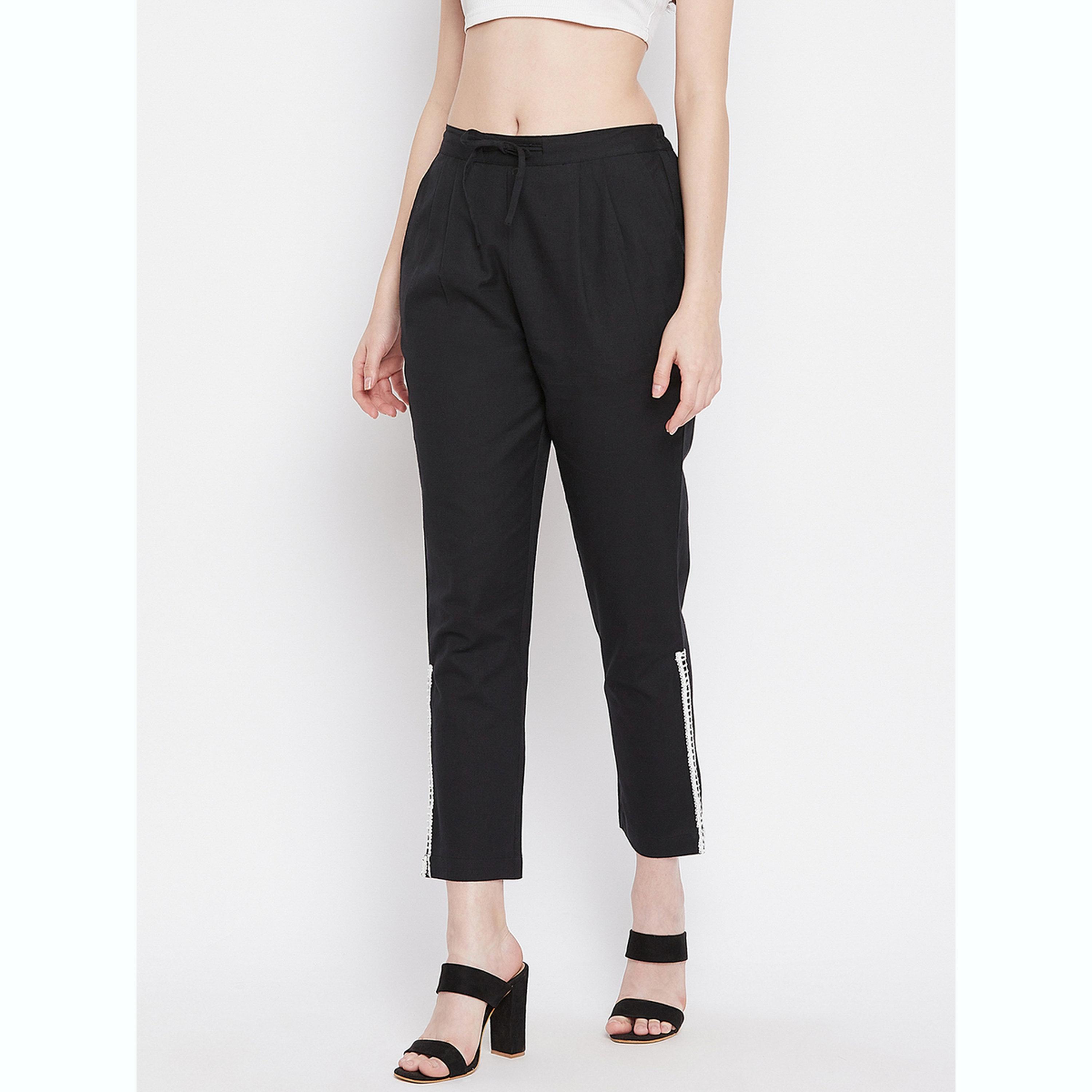 WineRed X Styli Women Black Trouser with Lace Panel-women-clothing-bottoms-joggers-image-1