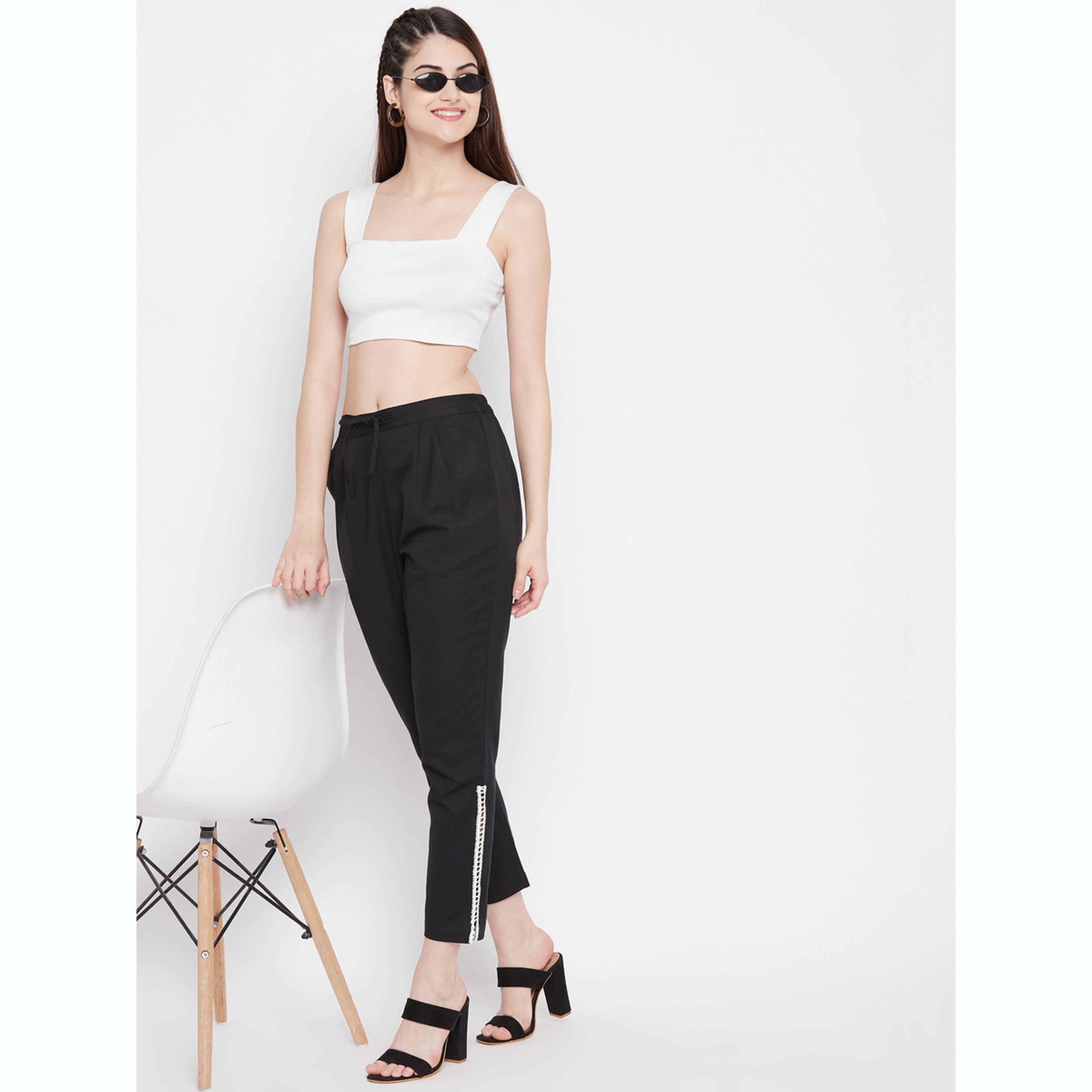 WineRed X Styli Women Black Trouser with Lace Panel-women-clothing-bottoms-joggers-image-5