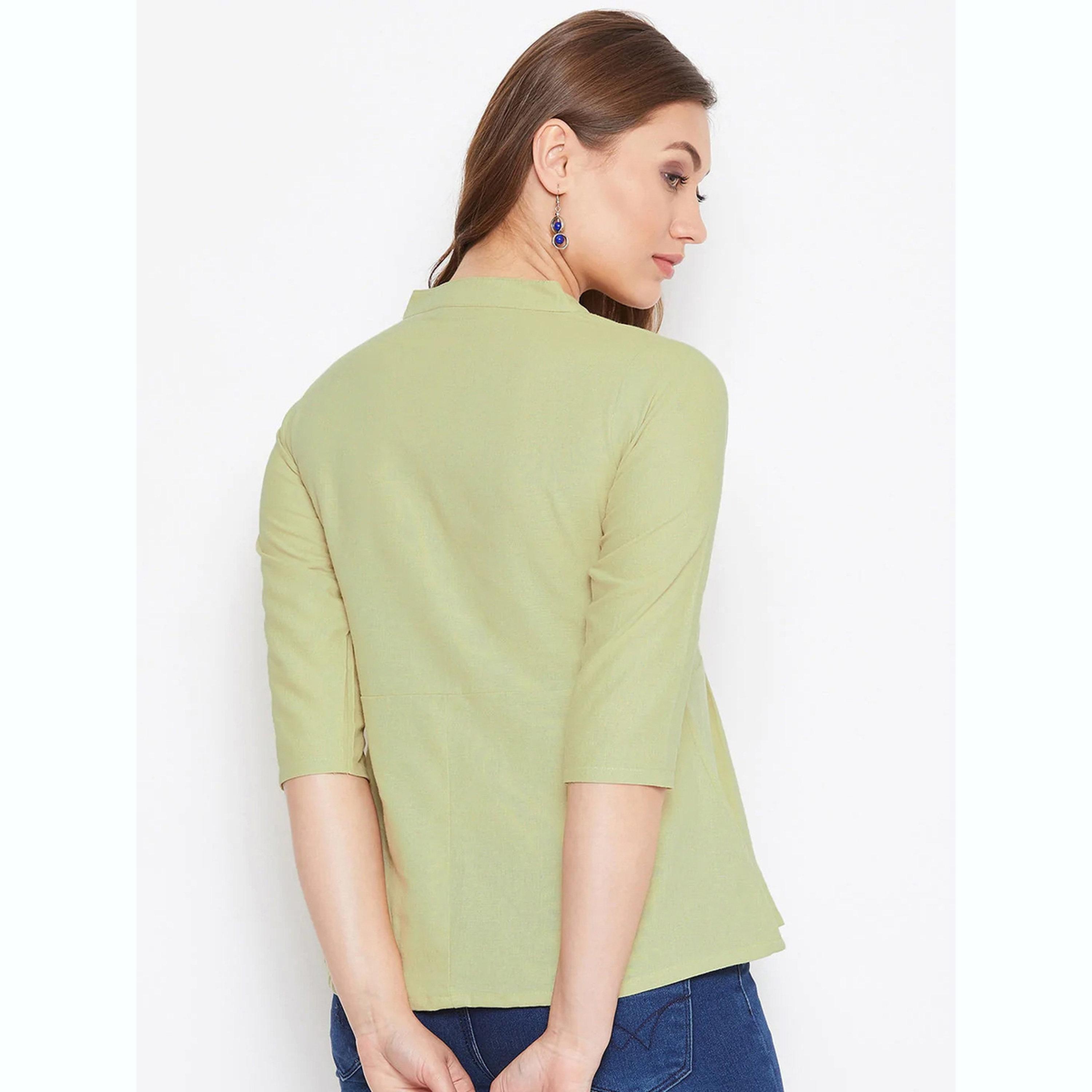 واين ريد × ستايلي - بلوزة مطرزة باللون الأخضر مصنوعة من مزيج القطن والكتان للنساء-women-clothing-shirtsandblouses-blouses-image-5