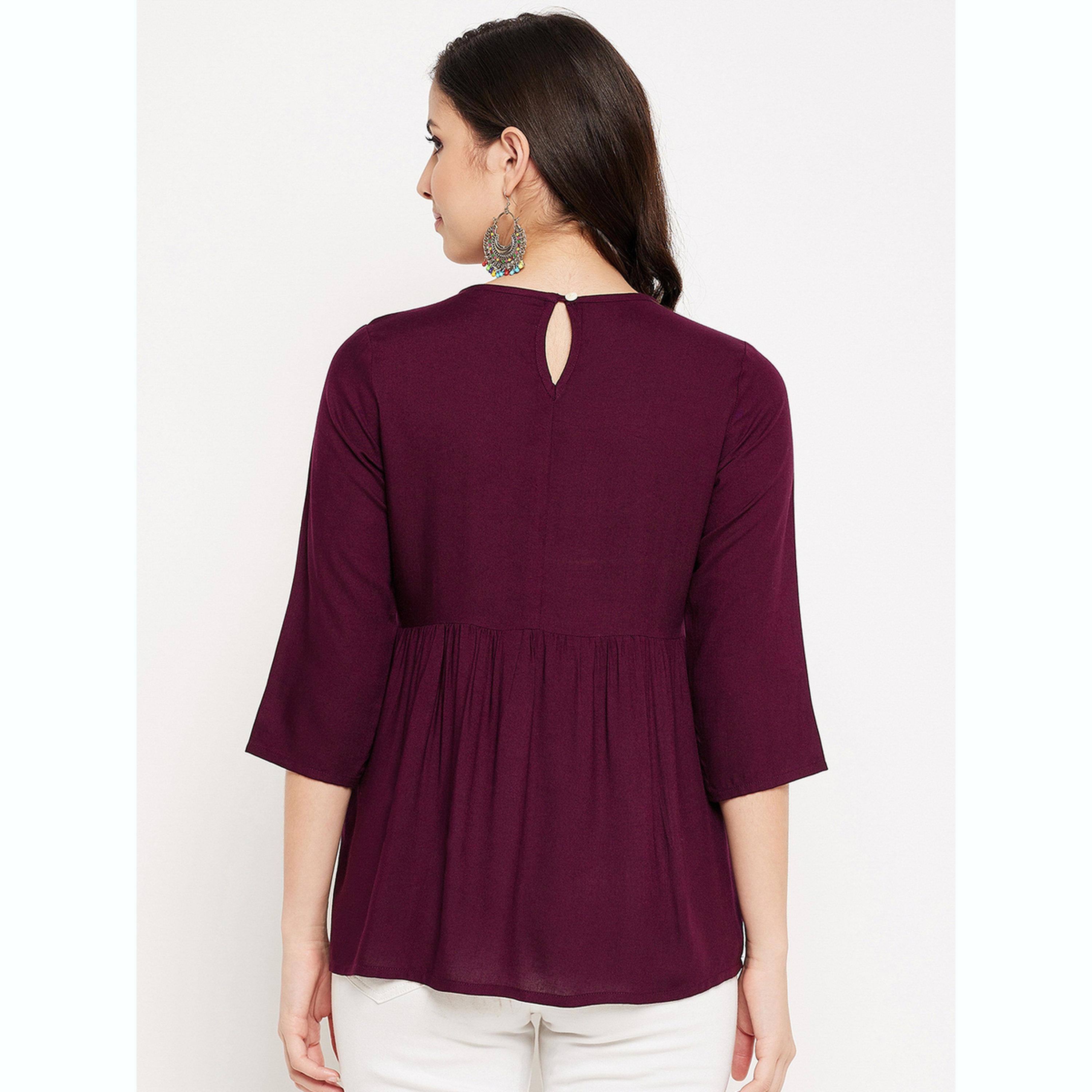 واين ريد × ستايلي - بلوزة أرجوانية مطرزة من قماش الرايون بتصميم بيبلوم للنساء-women-clothing-shirtsandblouses-blouses-image-5