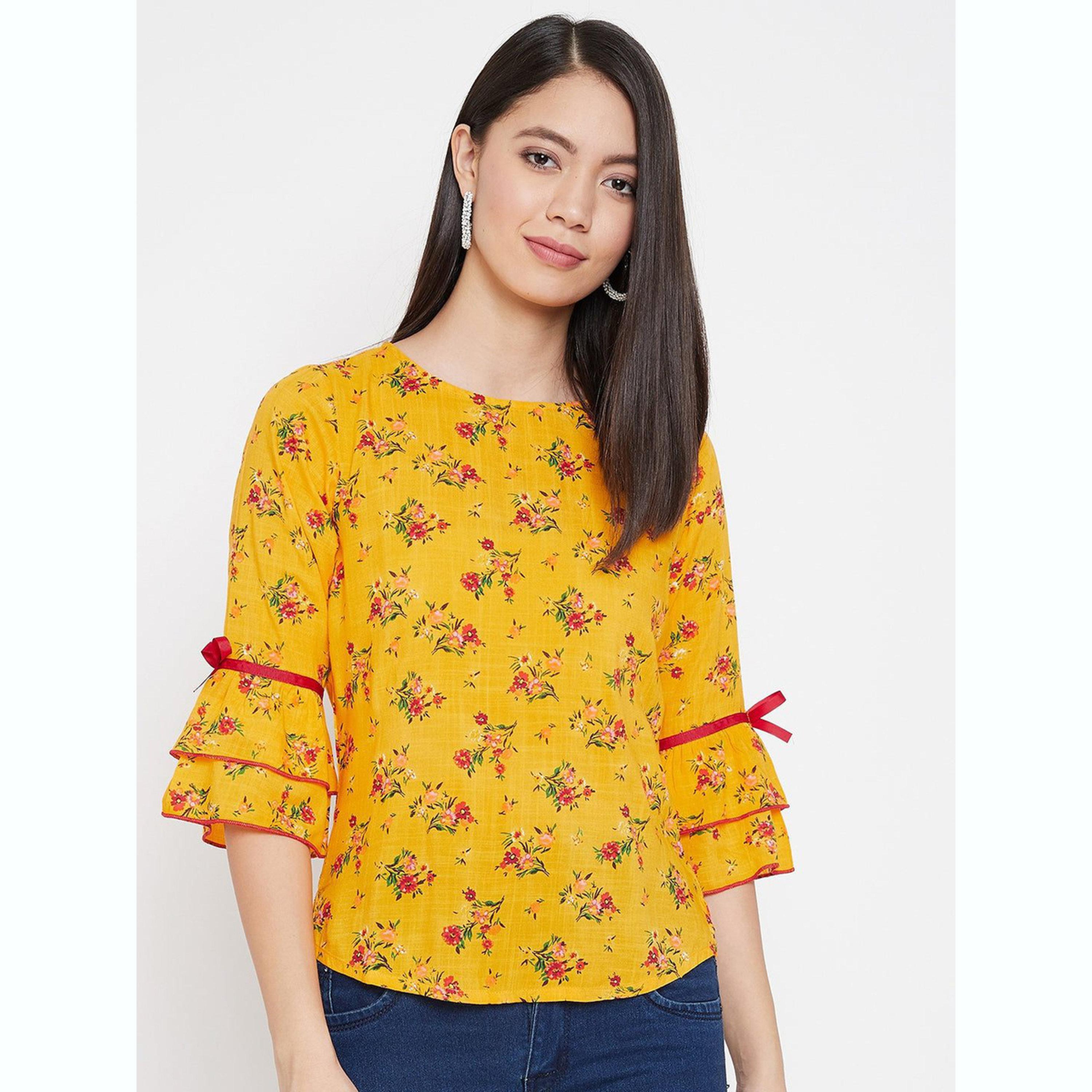 واين ريد × ستايلي - بلوزة صفراء مزهرة من قماش الرايون للنساء-women-clothing-shirtsandblouses-blouses-image-1
