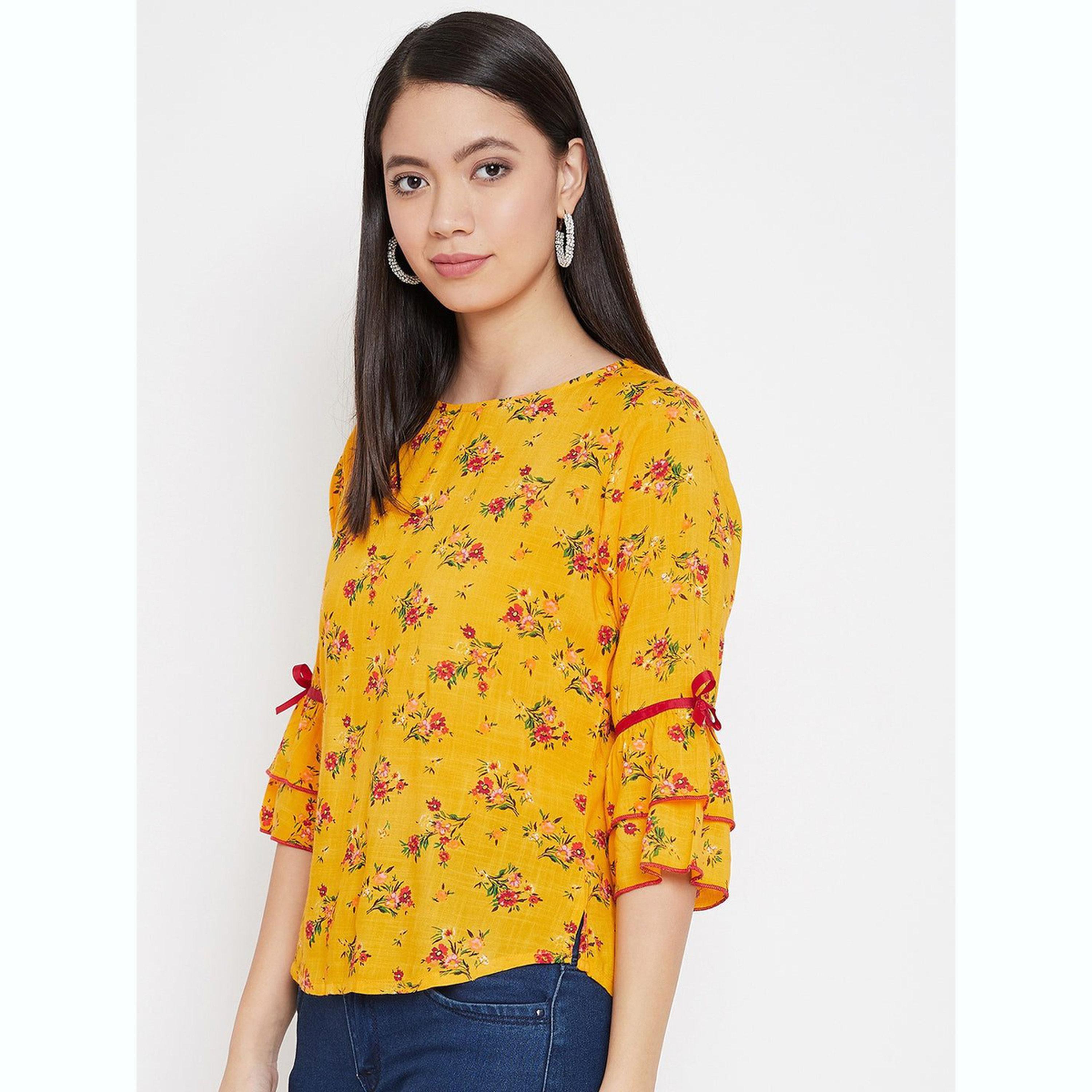 واين ريد × ستايلي - بلوزة صفراء مزهرة من قماش الرايون للنساء-women-clothing-shirtsandblouses-blouses-image-2