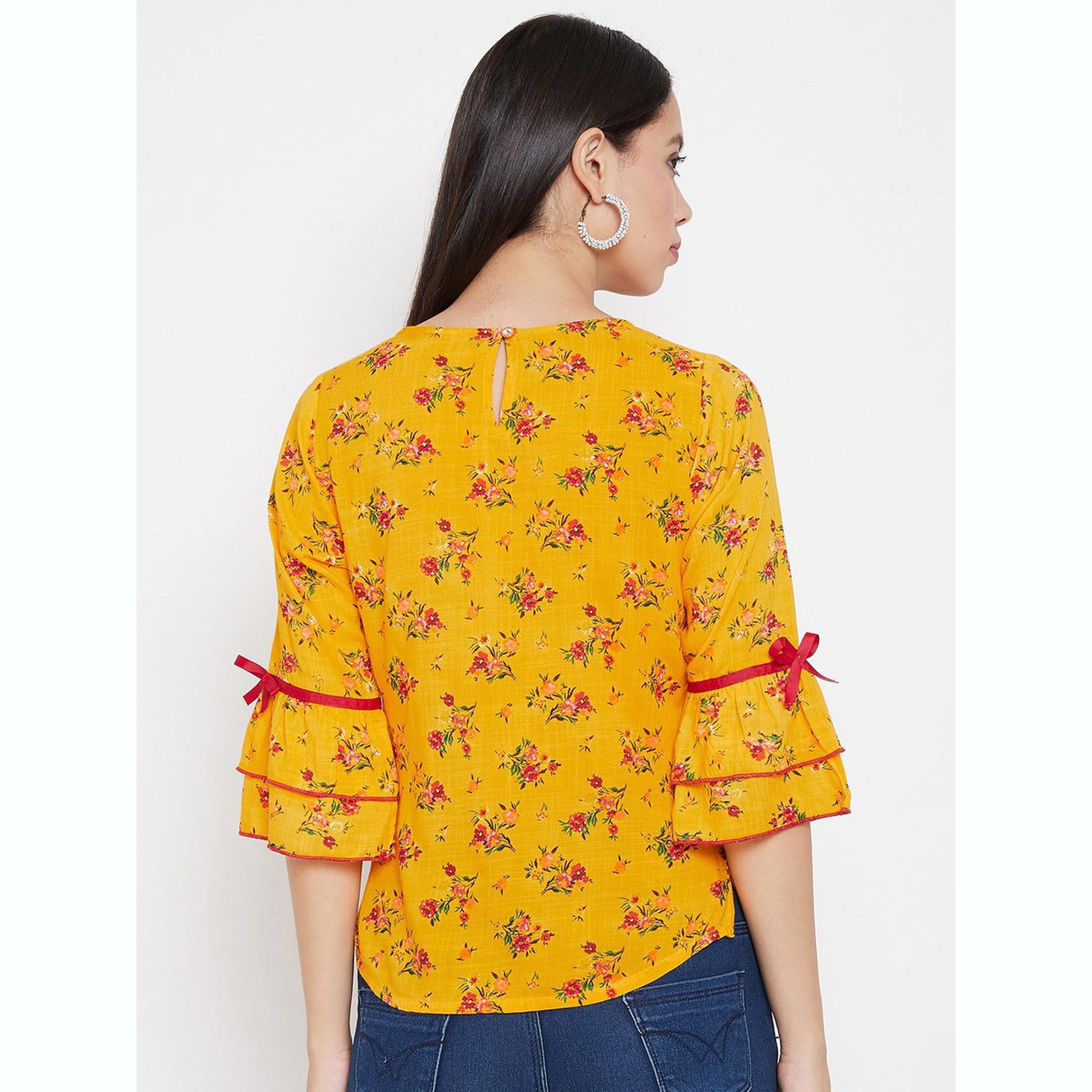 واين ريد × ستايلي - بلوزة صفراء مزهرة من قماش الرايون للنساء-women-clothing-shirtsandblouses-blouses-image-3