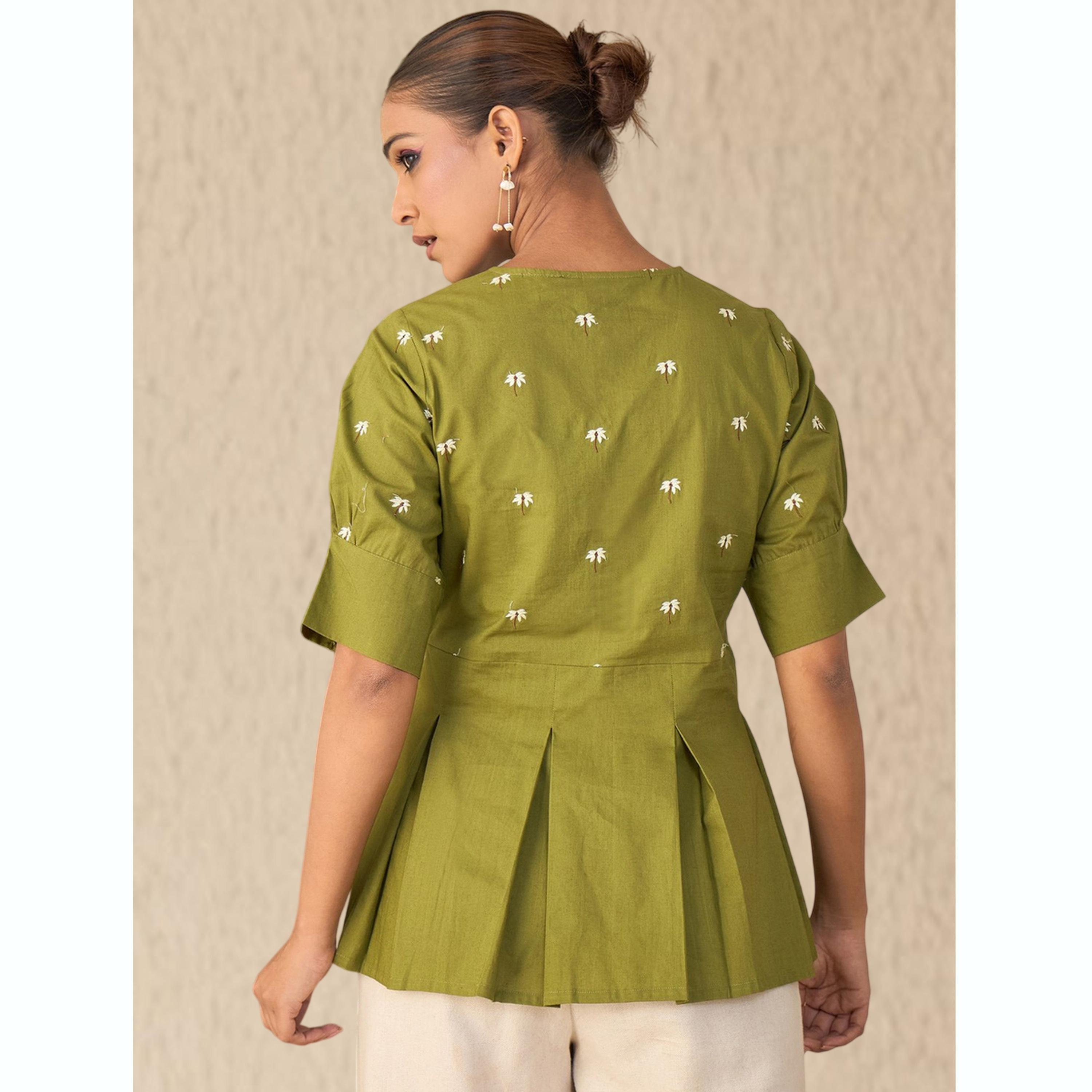 واين ريد × ستايلي - بلوزة خضراء مطرزة بكسرات صندوقية للنساء-women-clothing-shirtsandblouses-blouses-image-5