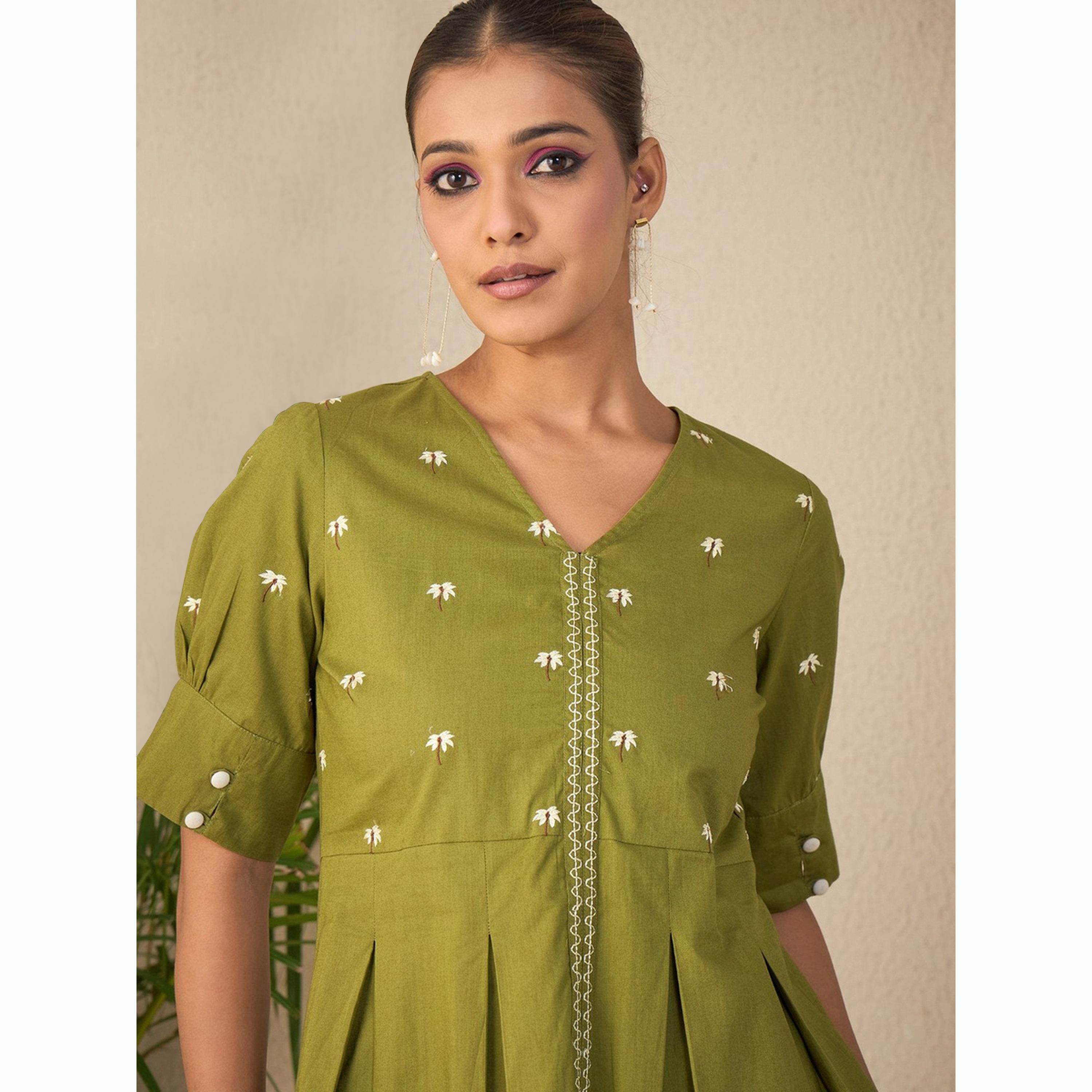 واين ريد × ستايلي - بلوزة خضراء مطرزة بكسرات صندوقية للنساء-women-clothing-shirtsandblouses-blouses-image-6