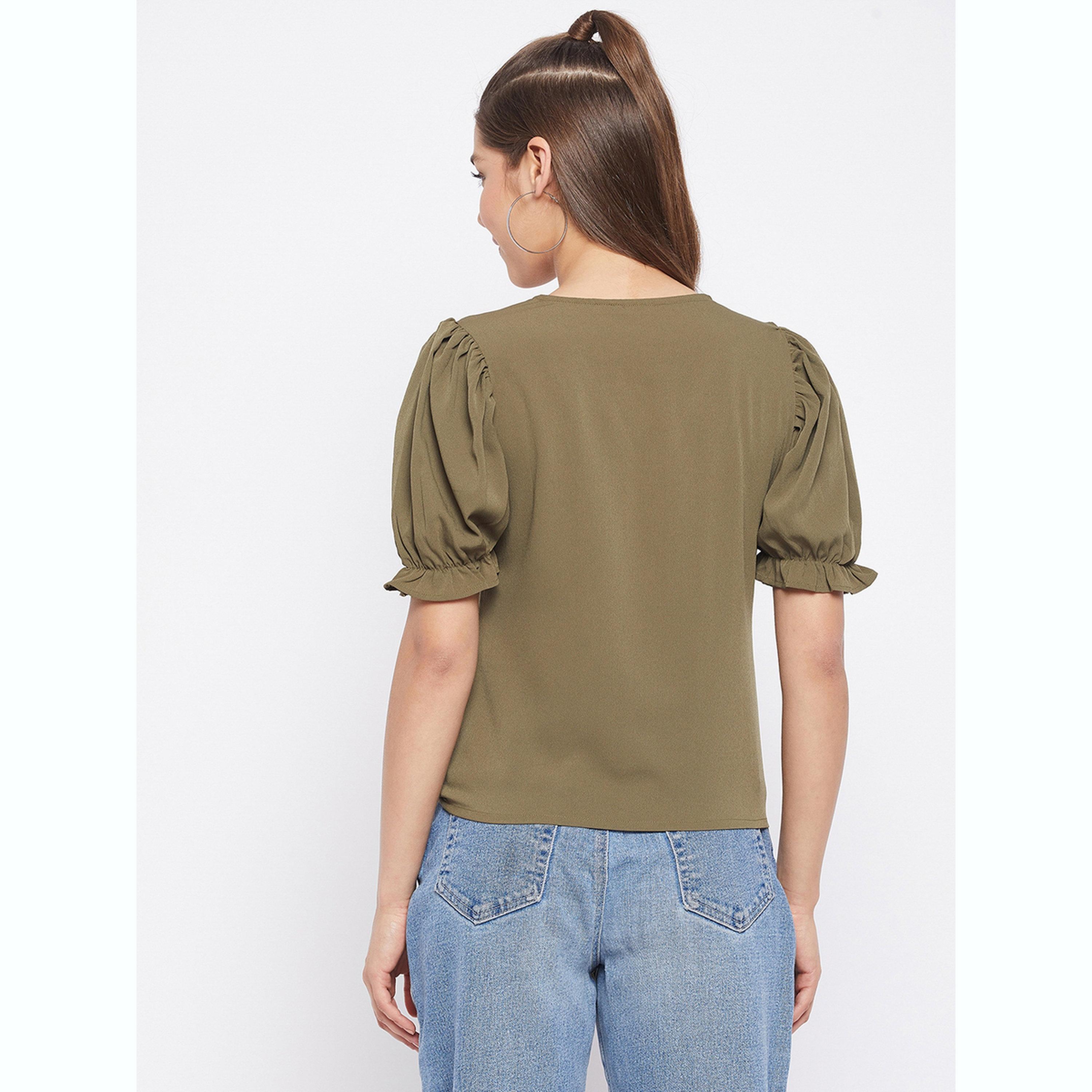 واين ريد × ستايلي - بلوزة بأزرار أمامية باللون الأخضر الزيتوني للنساء-women-clothing-shirtsandblouses-blouses-image-4