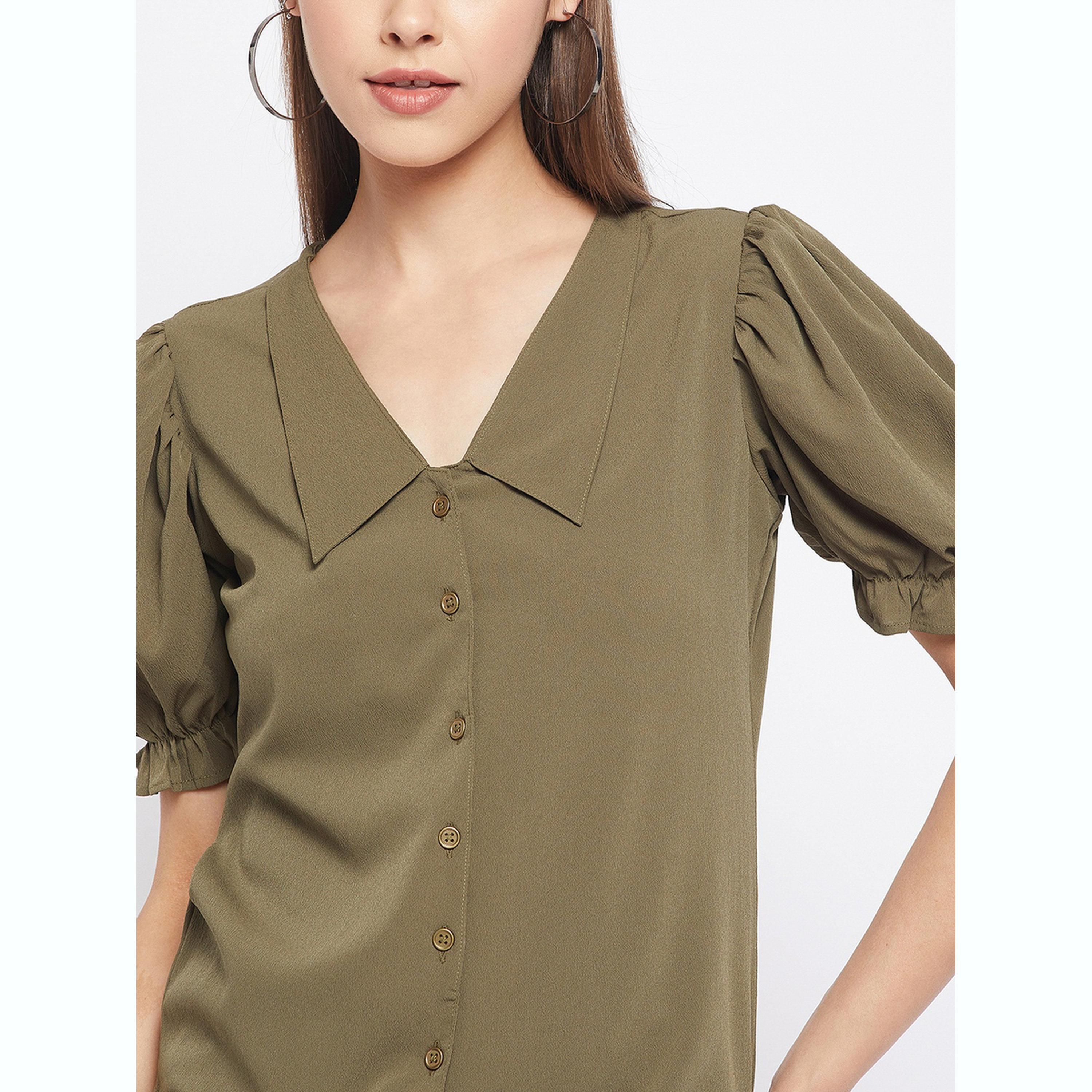 واين ريد × ستايلي - بلوزة بأزرار أمامية باللون الأخضر الزيتوني للنساء-women-clothing-shirtsandblouses-blouses-image-6