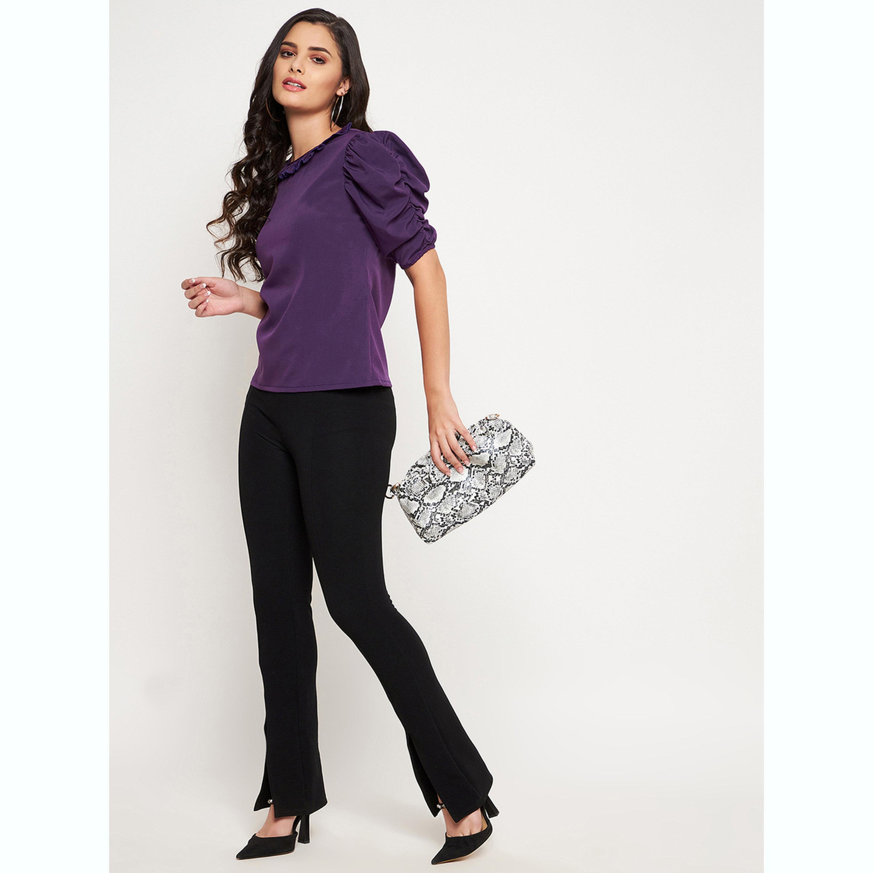 واين ريد × ستايلي - بلوزة بنفسجية اللون بياقة مكشكشة للنساء-women-clothing-shirtsandblouses-blouses-image-2