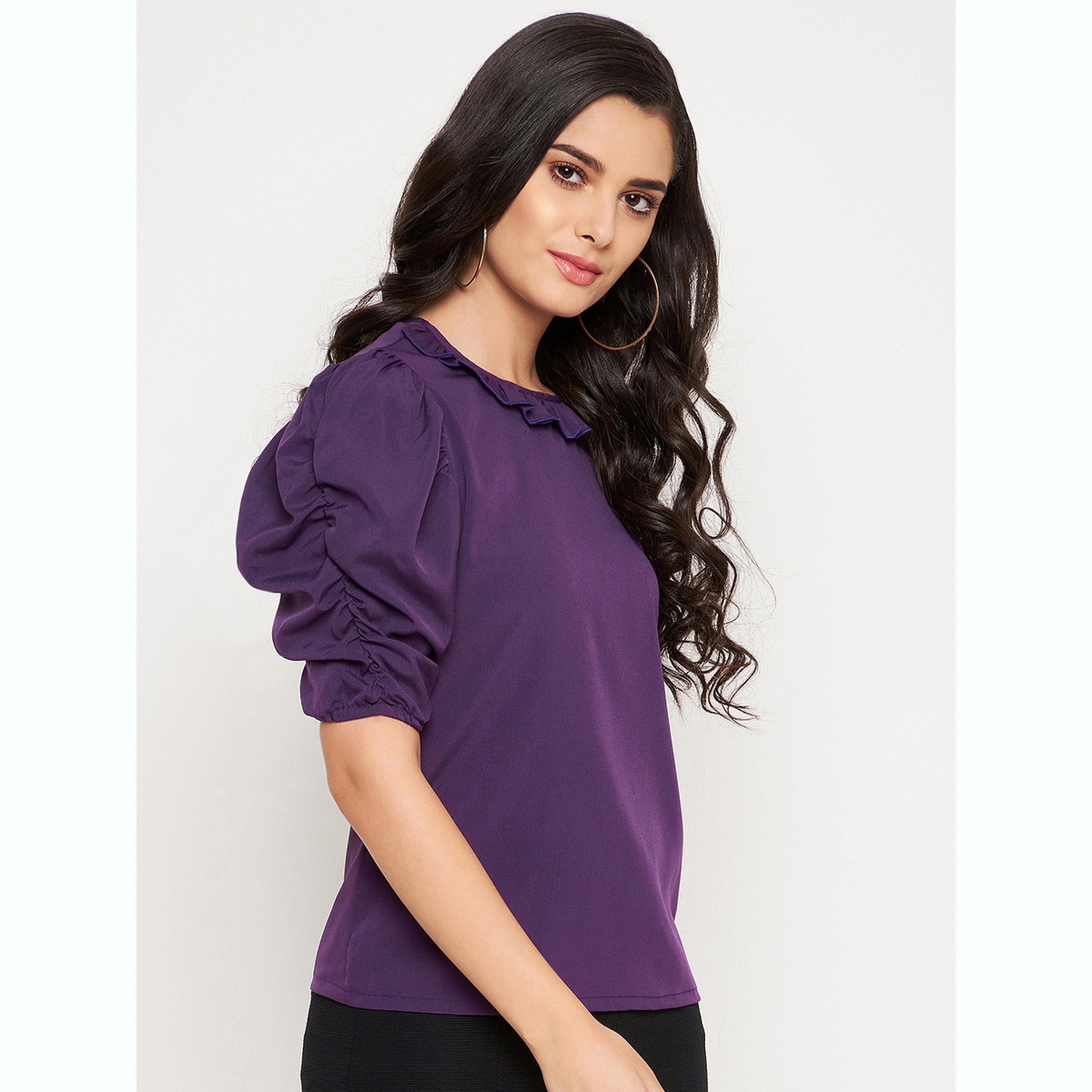واين ريد × ستايلي - بلوزة بنفسجية اللون بياقة مكشكشة للنساء-women-clothing-shirtsandblouses-blouses-image-3