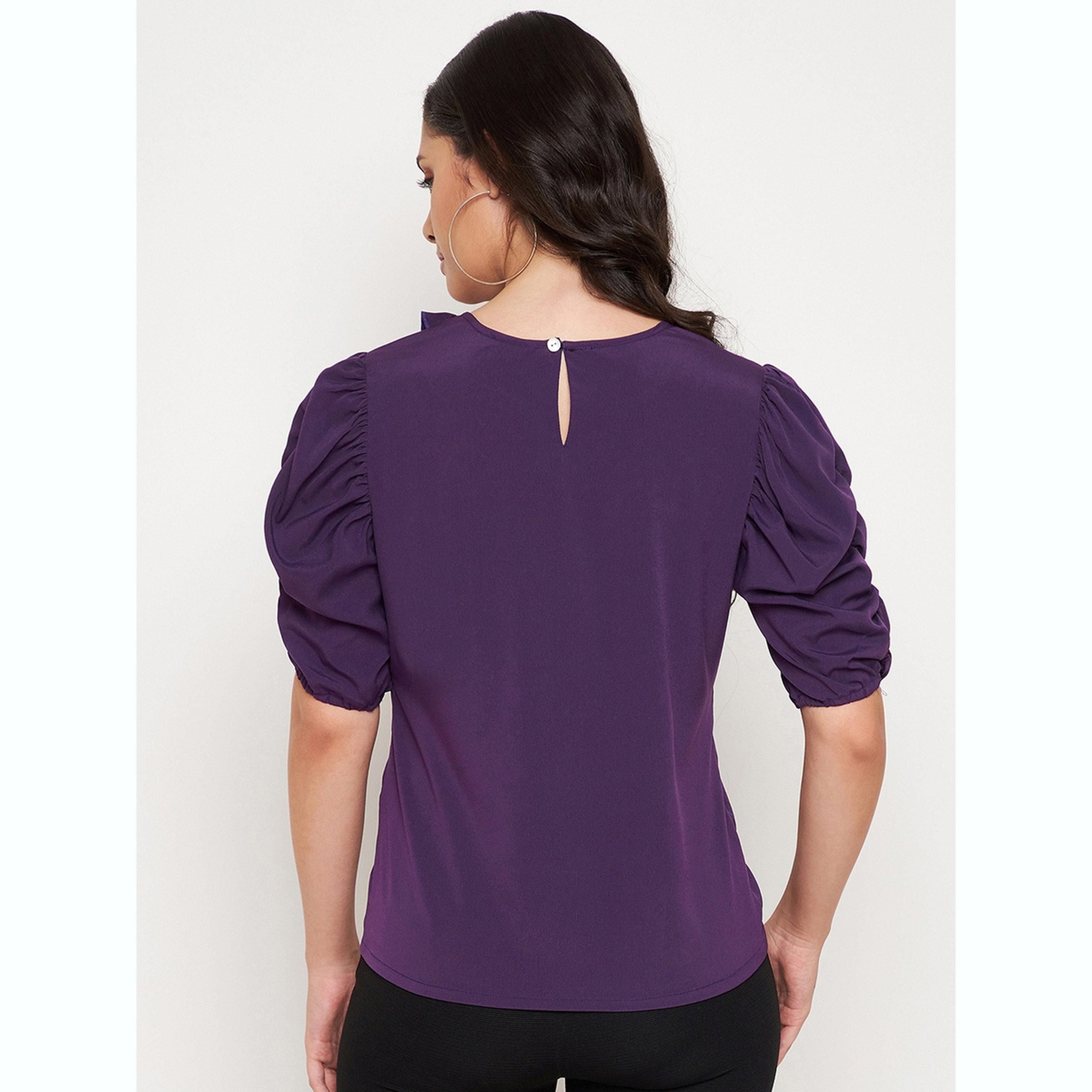 واين ريد × ستايلي - بلوزة بنفسجية اللون بياقة مكشكشة للنساء-women-clothing-shirtsandblouses-blouses-image-4