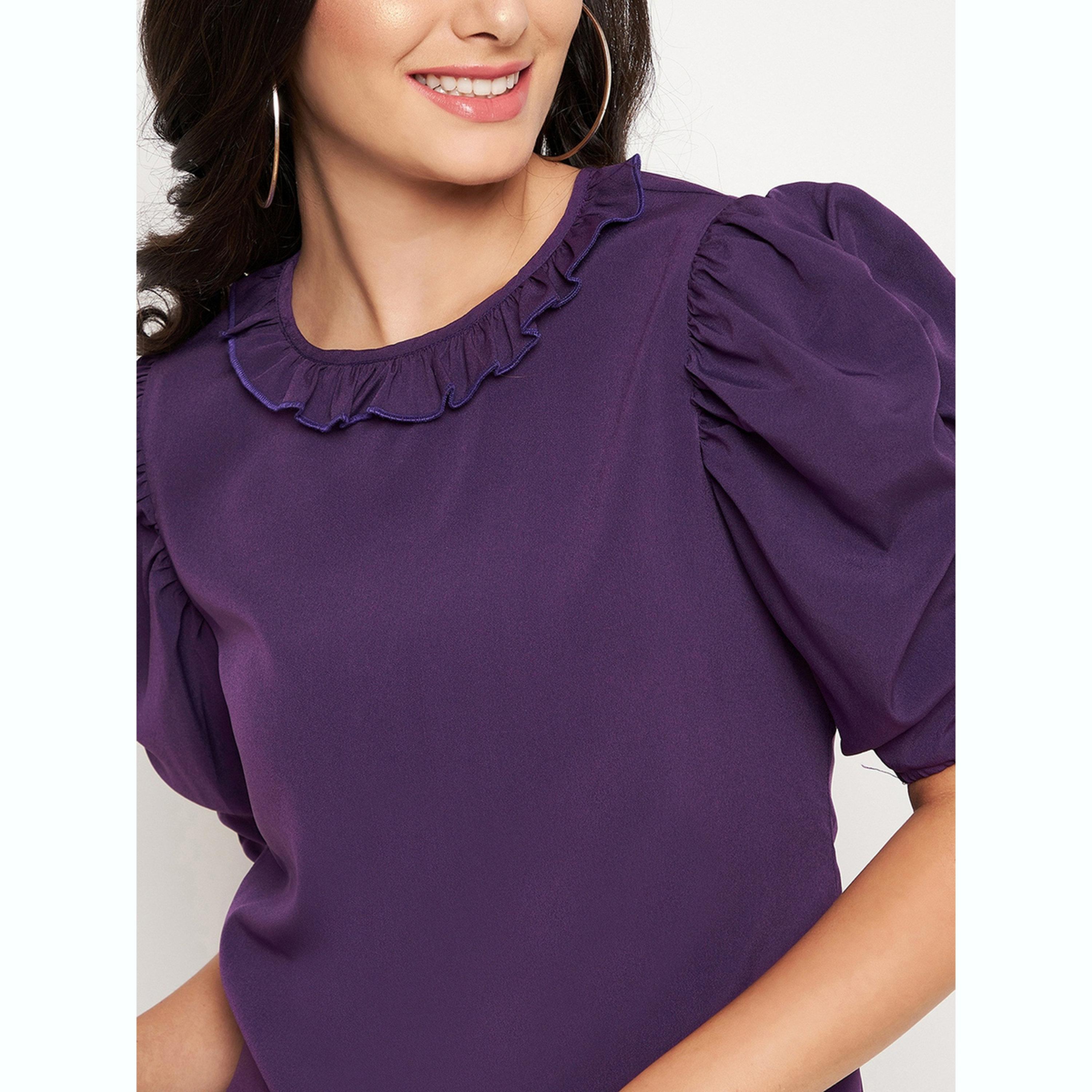 واين ريد × ستايلي - بلوزة بنفسجية اللون بياقة مكشكشة للنساء-women-clothing-shirtsandblouses-blouses-image-5