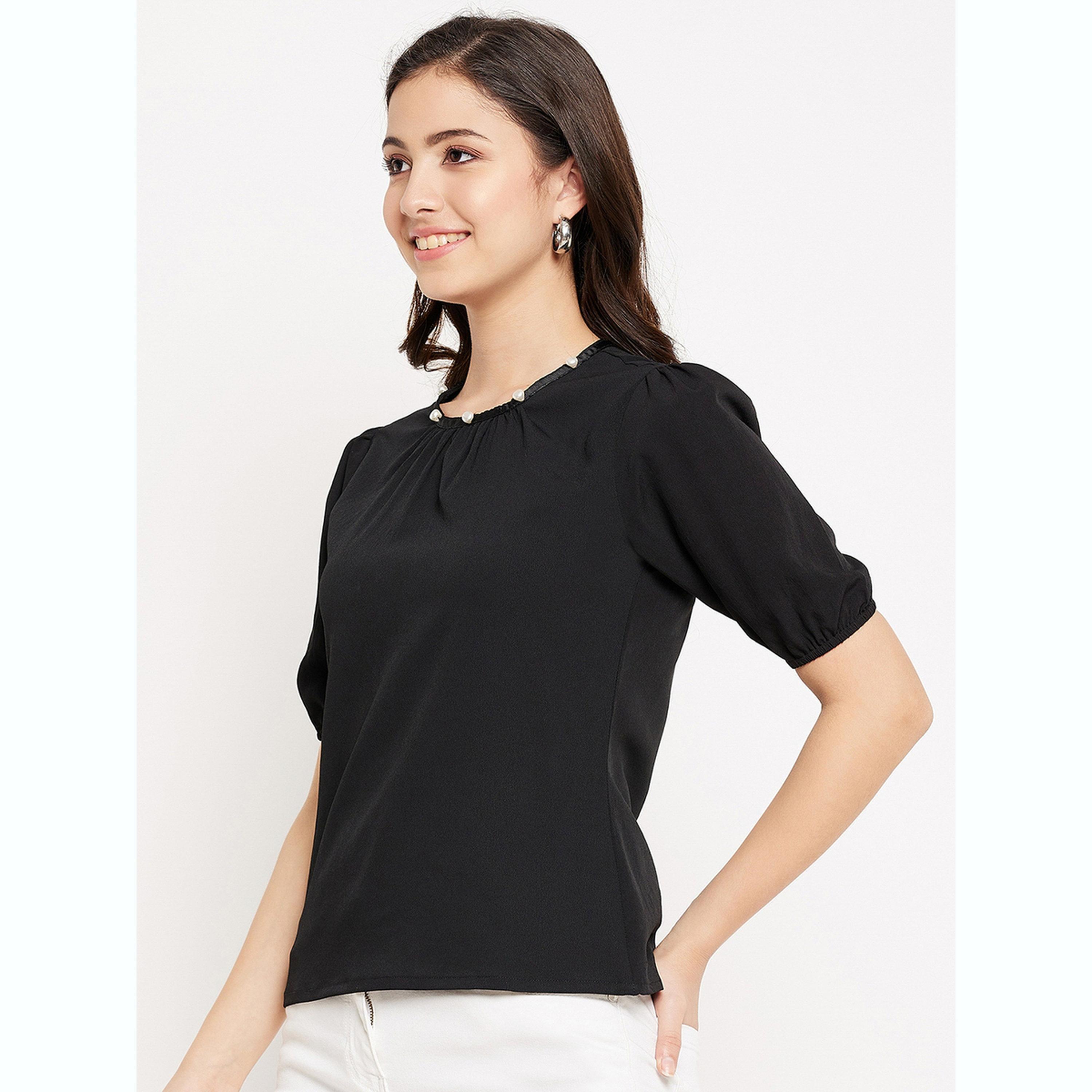 واين ريد × ستايلي - بلوزة سوداء بأكمام منفوخة للنساء-women-clothing-shirtsandblouses-blouses-image-4