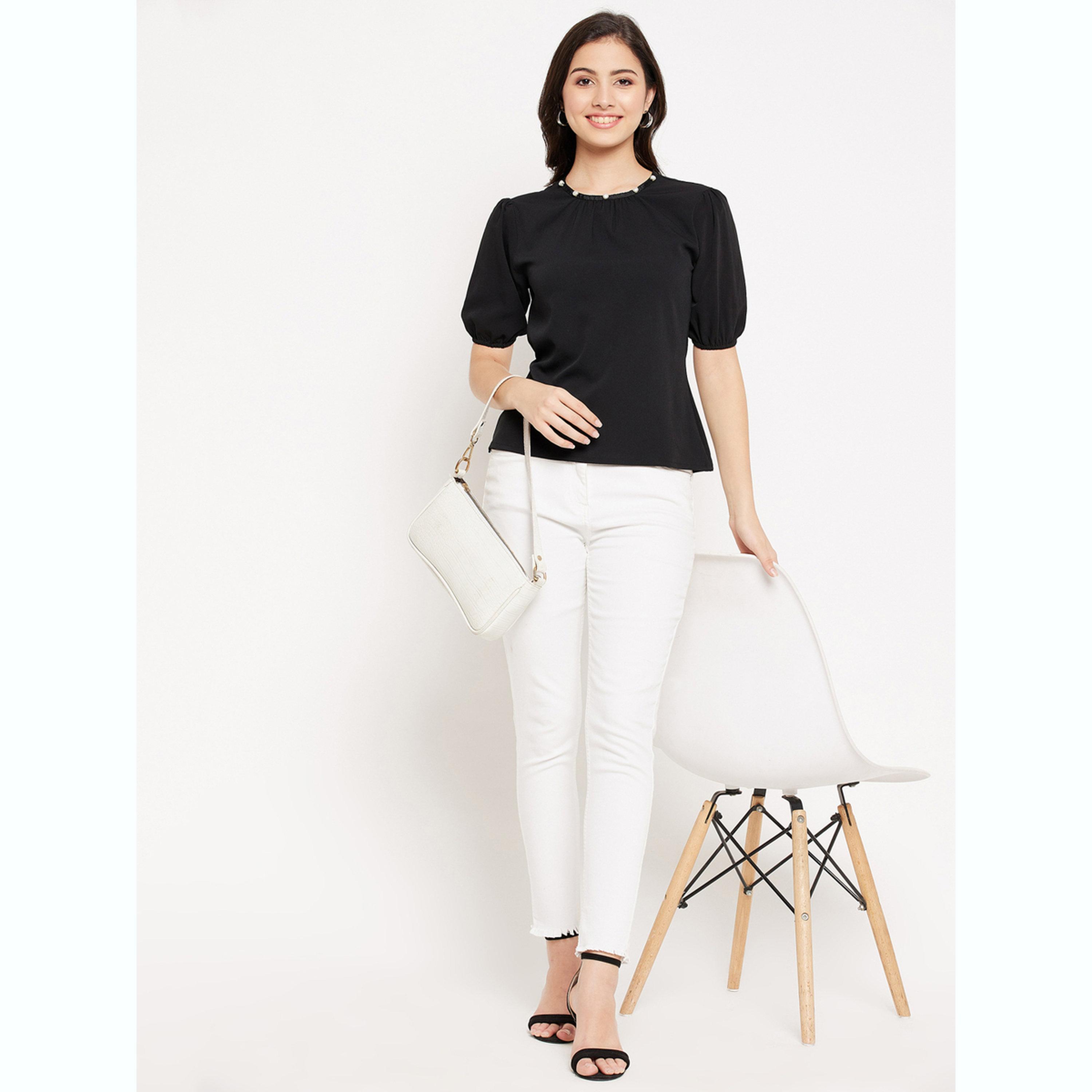 واين ريد × ستايلي - بلوزة سوداء بأكمام منفوخة للنساء-women-clothing-shirtsandblouses-blouses-image-5
