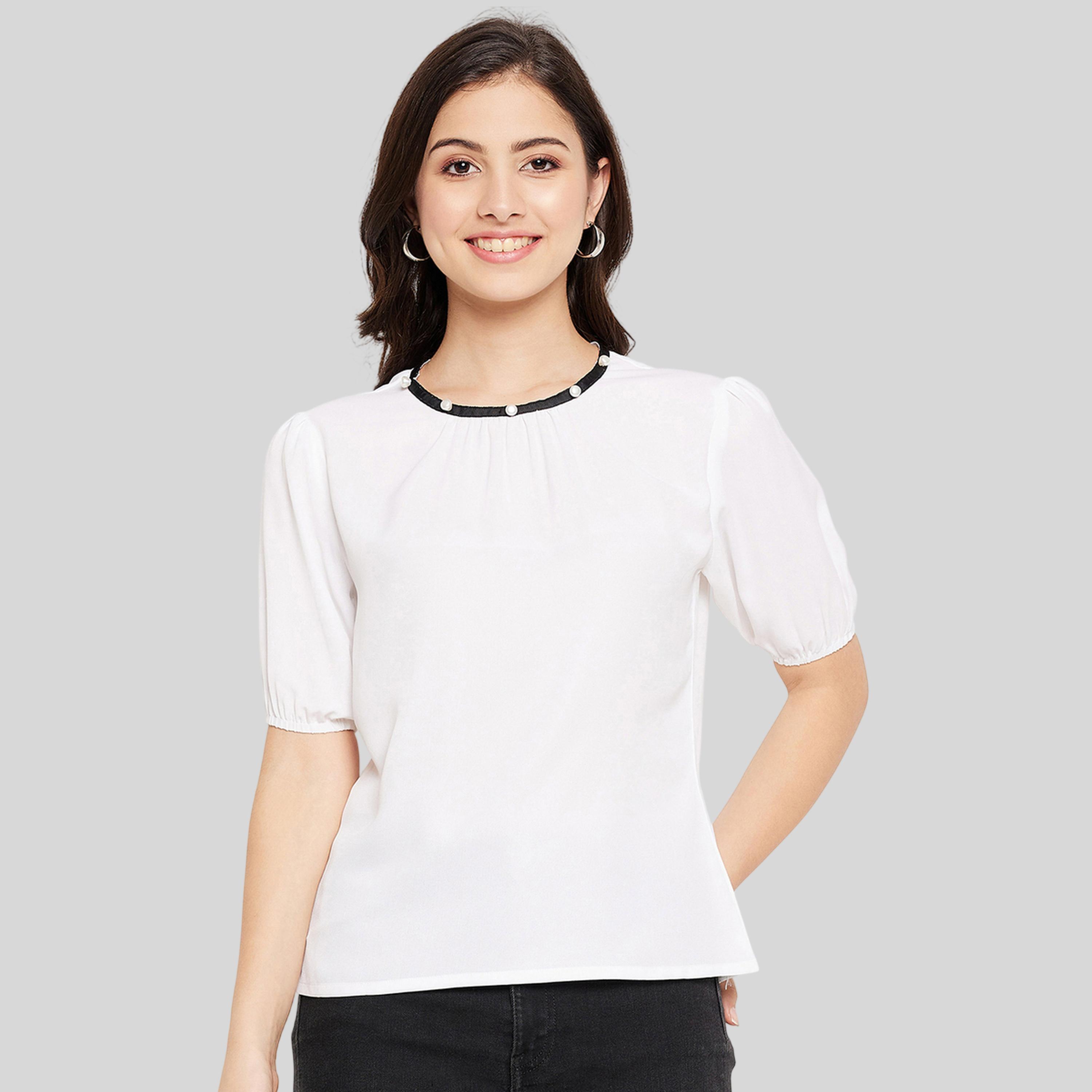 واين ريد × ستايلي - بلوزة بيضاء بأكمام منفوخة للنساء-women-clothing-shirtsandblouses-blouses-image-1