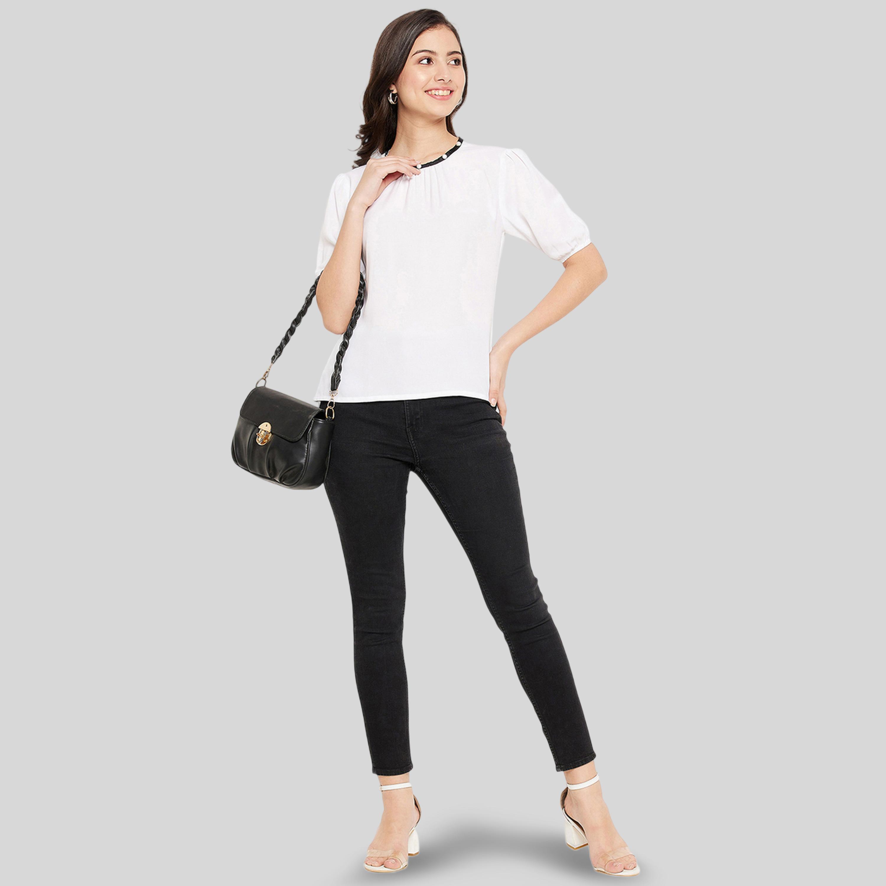 واين ريد × ستايلي - بلوزة بيضاء بأكمام منفوخة للنساء-women-clothing-shirtsandblouses-blouses-image-2
